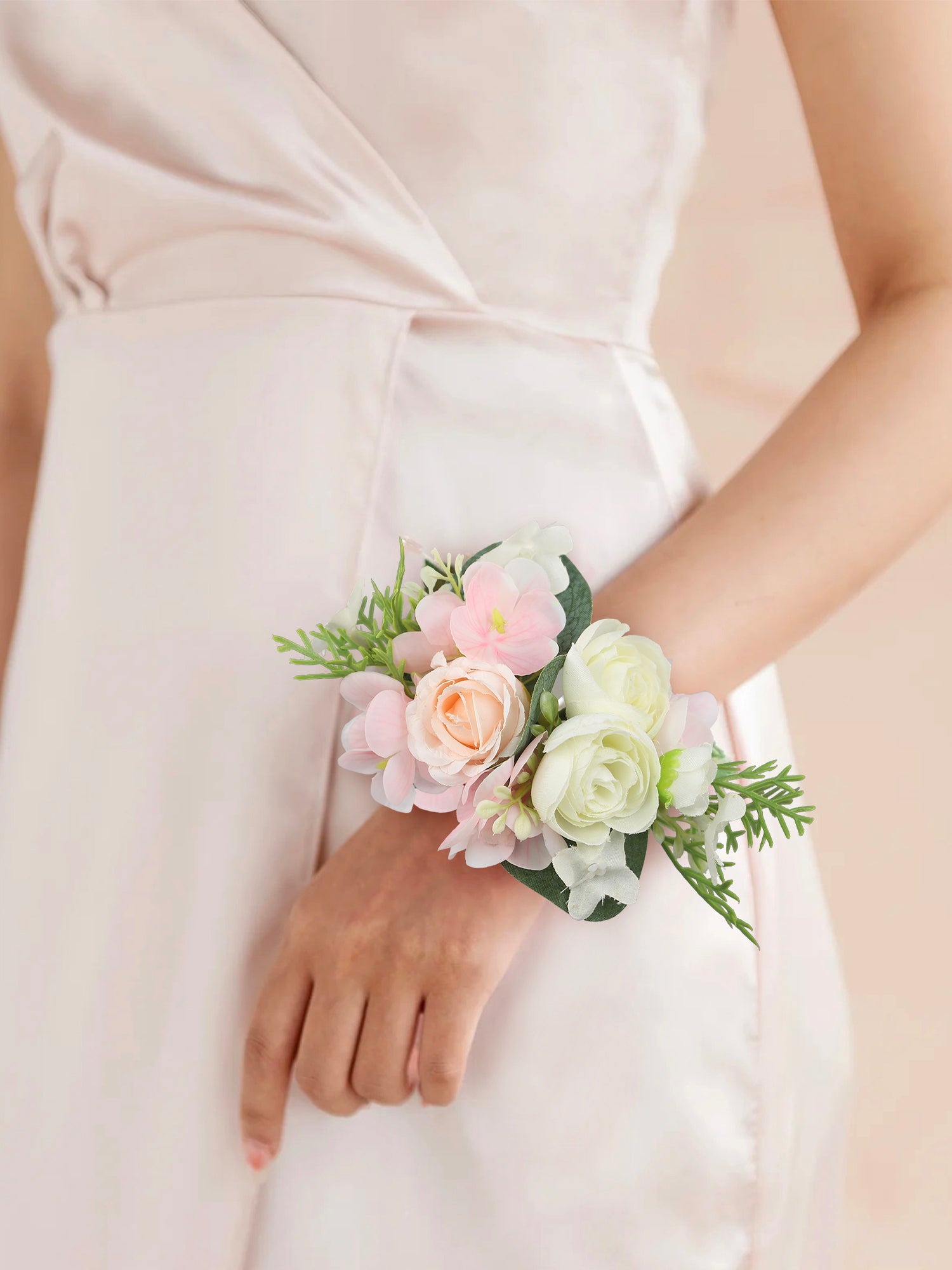 Pink & White Wrist Corsage - Rinlong Flower