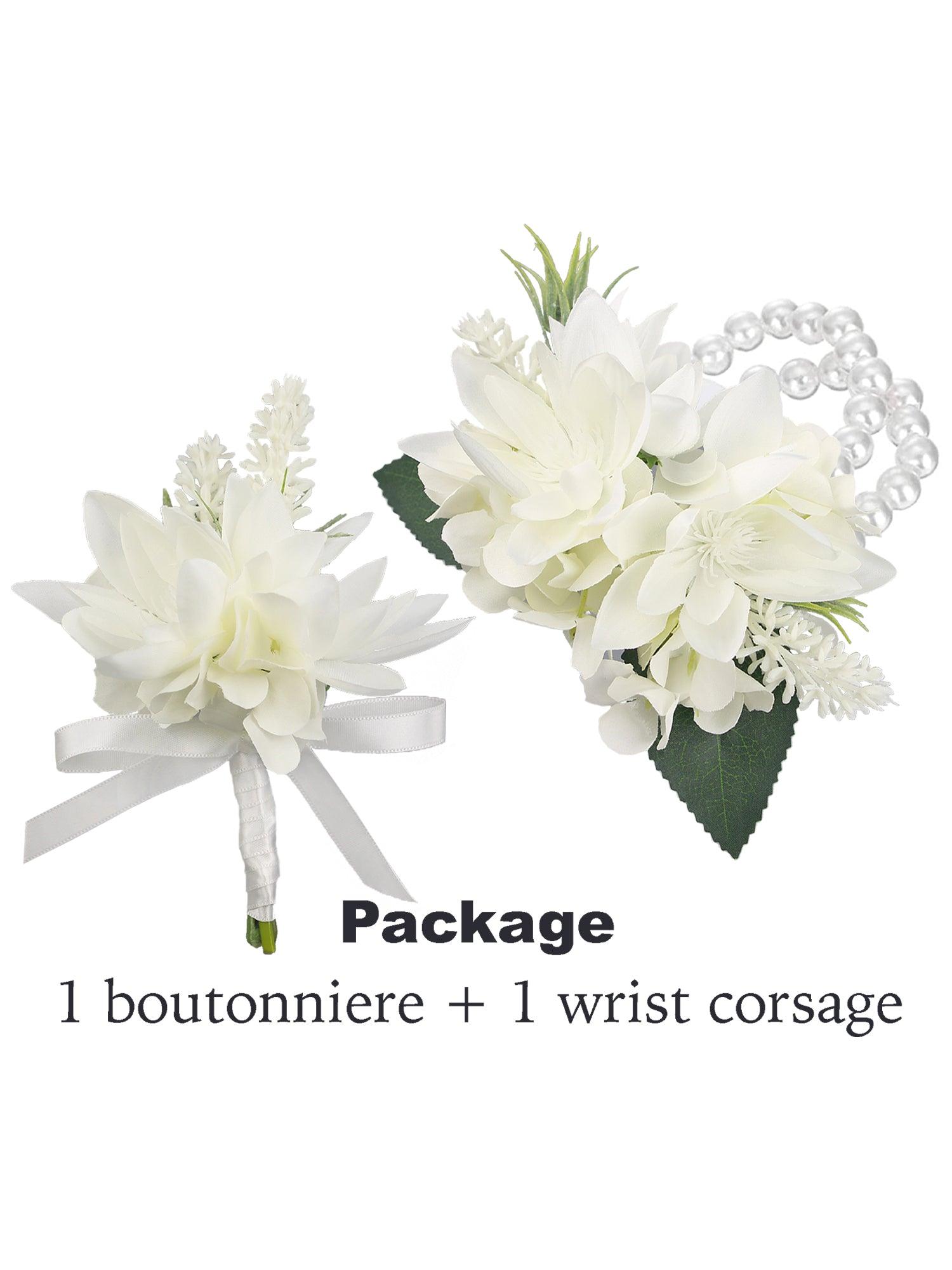 Corsage and Boutonniere Set White Orchid Cacti - Rinlong Flower