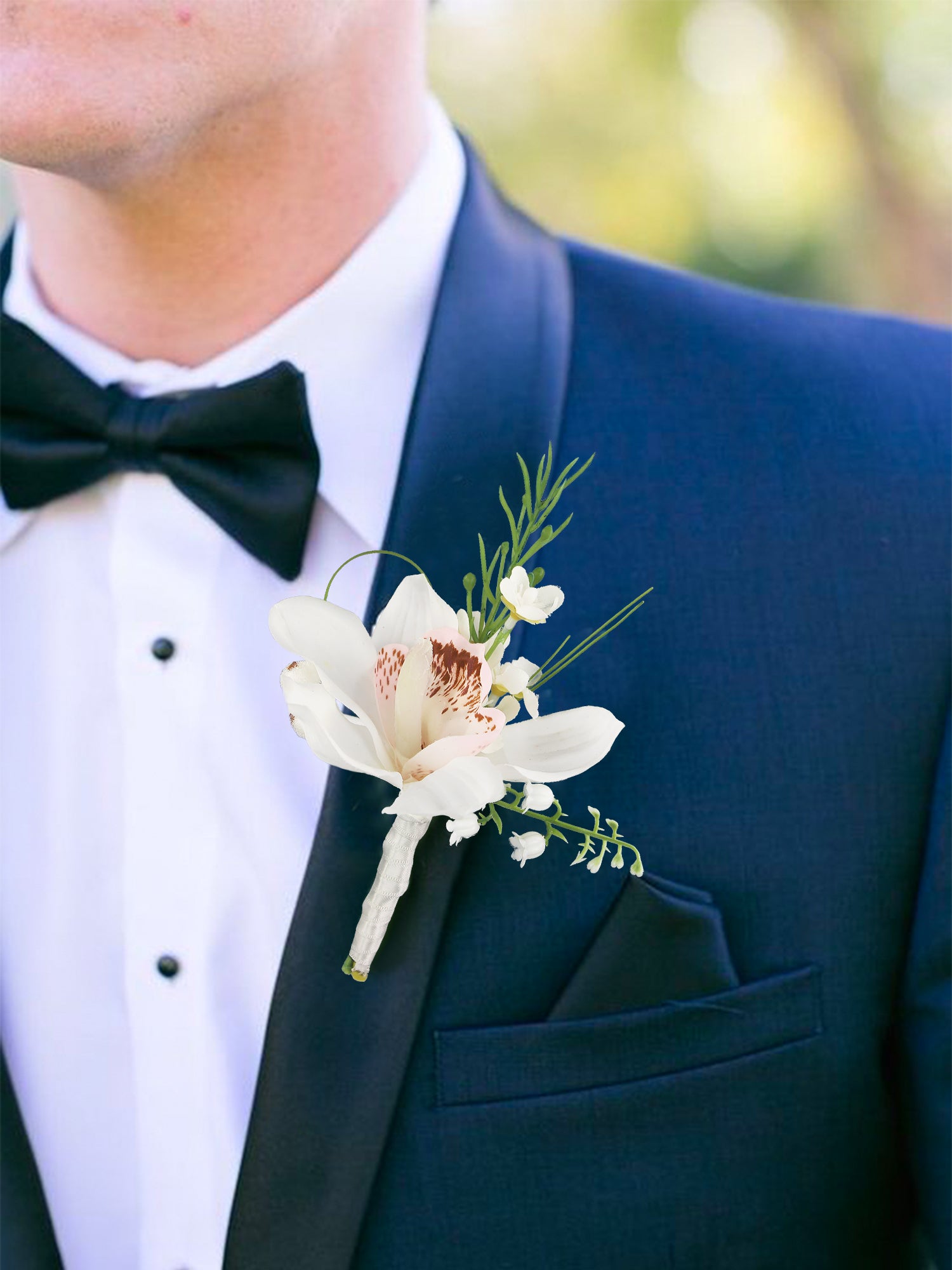 Corsage and Boutonniere Set White Boat Orchid
