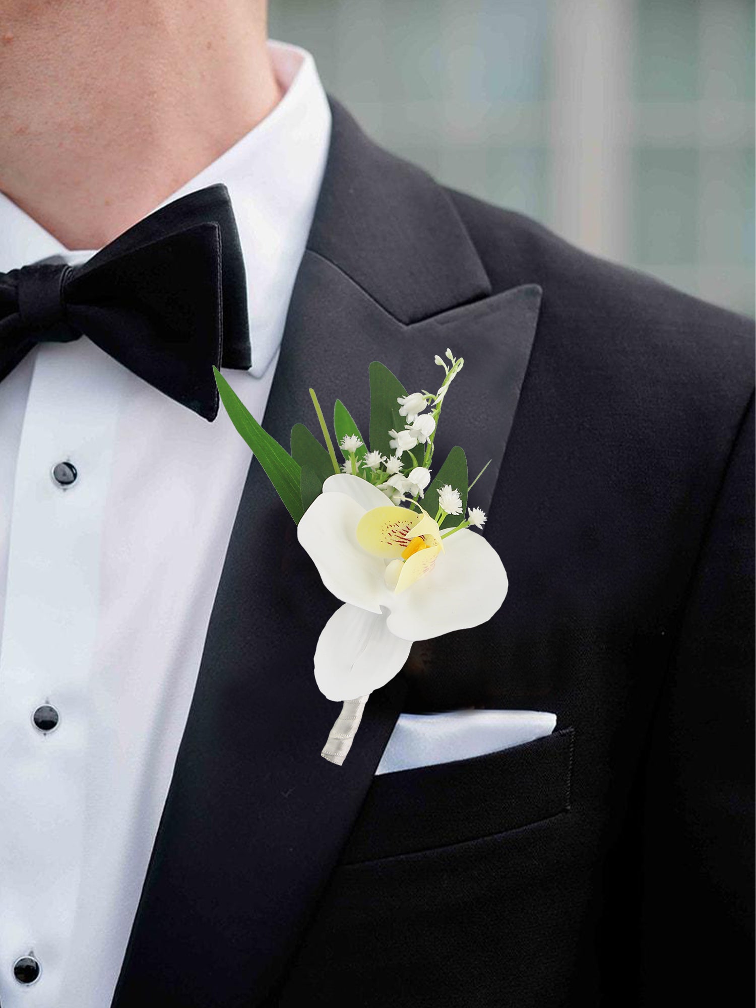 Corsage and Boutonniere Set White Orchid