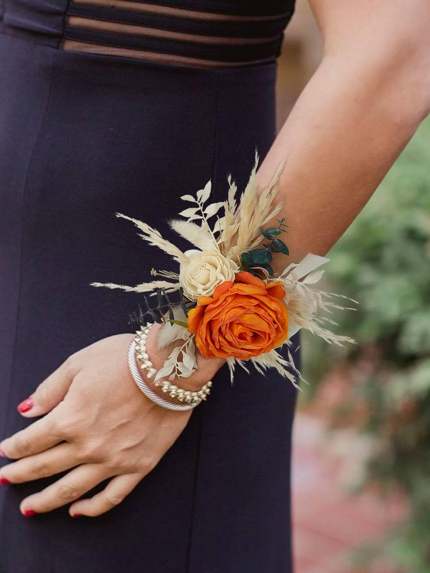Terracotta & Beige Wrist Corsage Silk Flower Rinlong Flower Terracotta & Beige Wrist Corsage Silk Flower Rinlong Flower