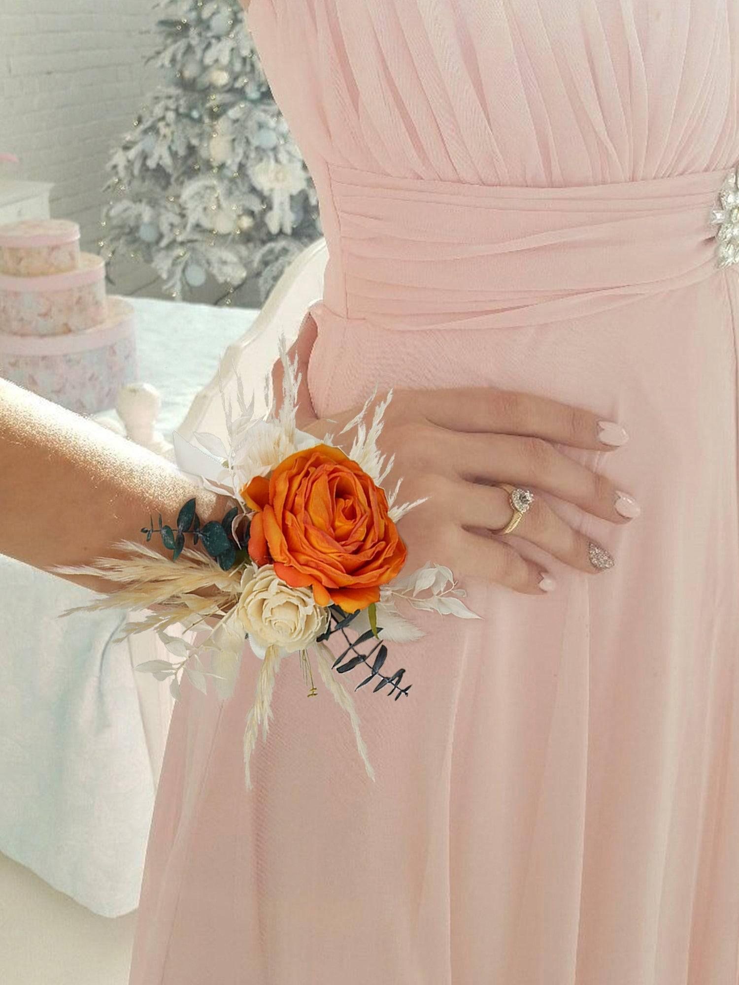 Terracotta & Beige Wrist Corsage Silk Flower Rinlong Flower Terracotta & Beige Wrist Corsage Silk Flower Rinlong Flower