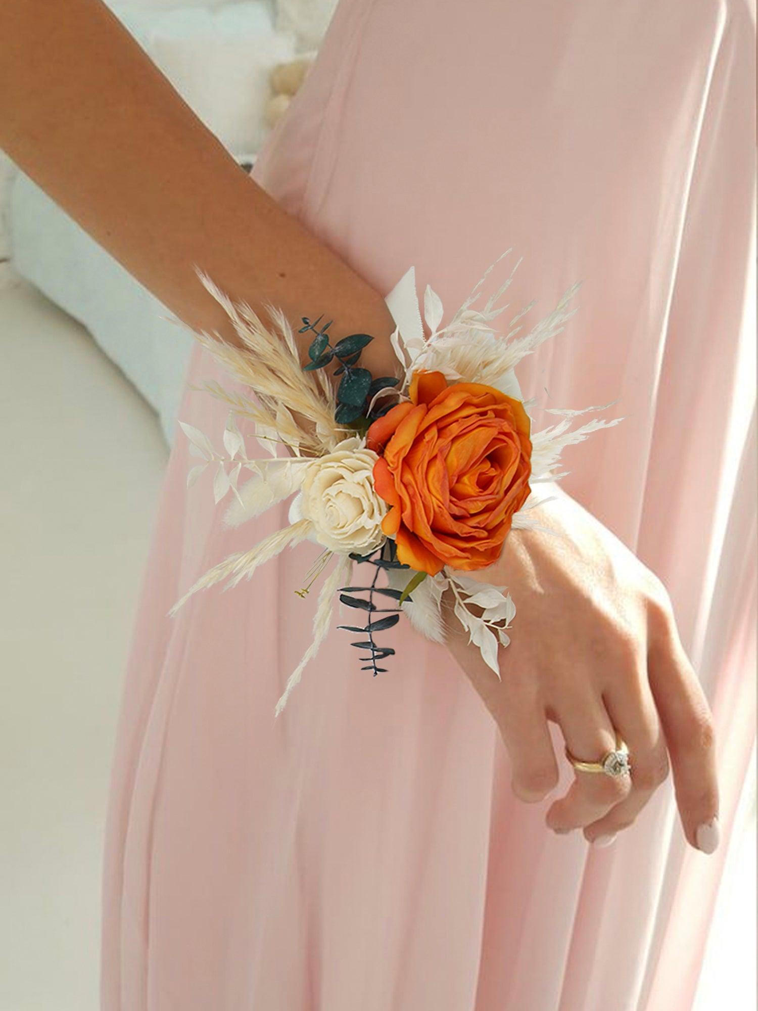 Terracotta & Beige Wrist Corsage Silk Flower – Rinlong Flower