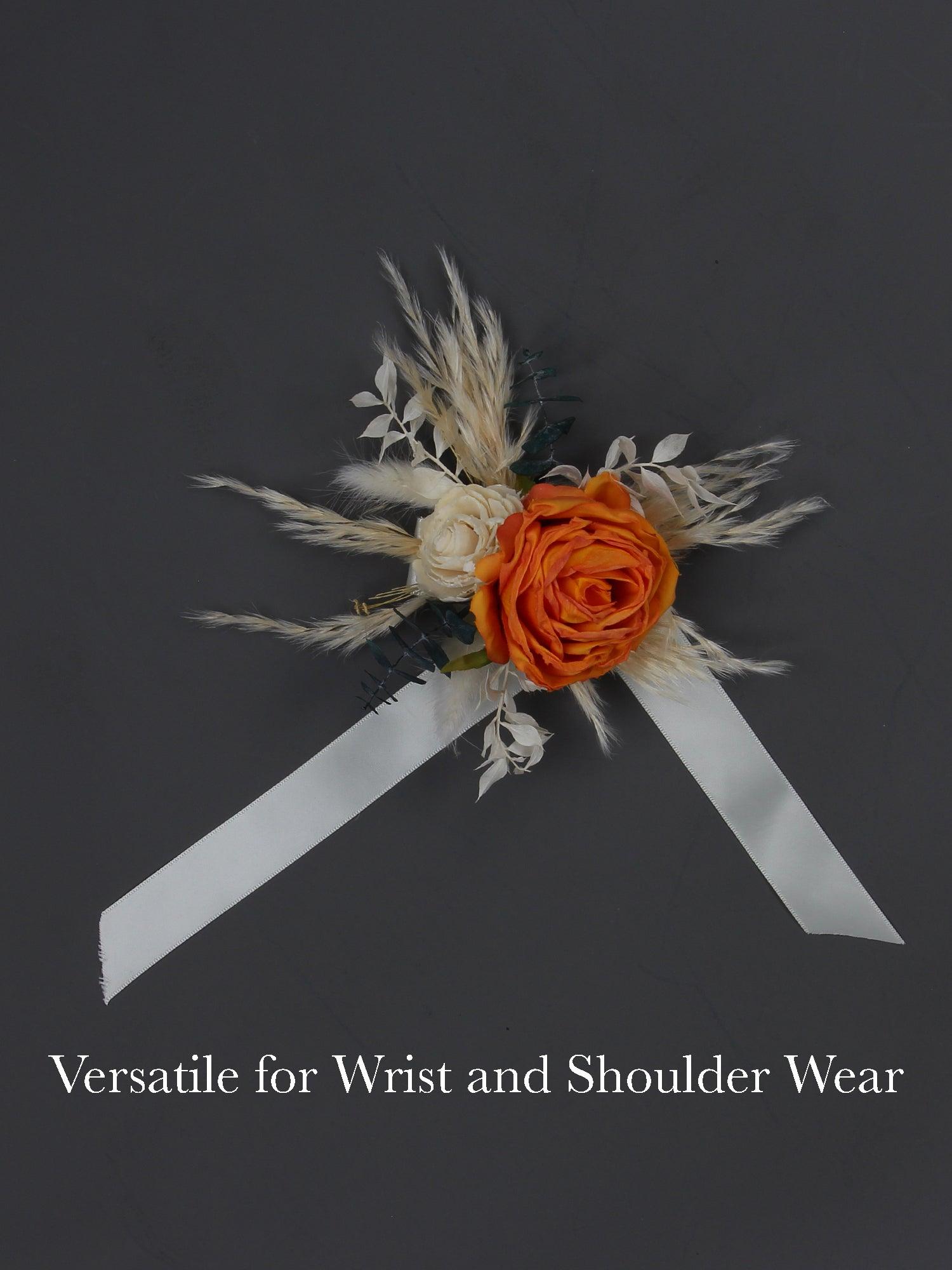corsage for beige dress Terracotta & Beige Wrist Corsage Silk Flower Rinlong Flower