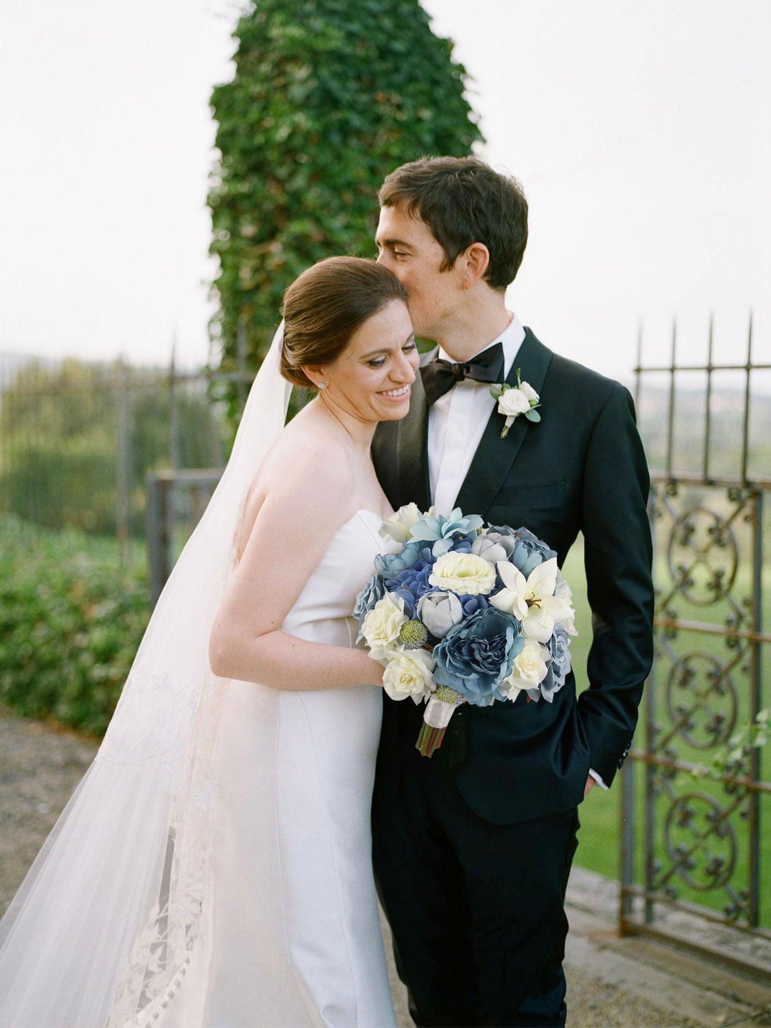 11 inch wide Dusty Blue Bridal Bouquet - Rinlong Flower