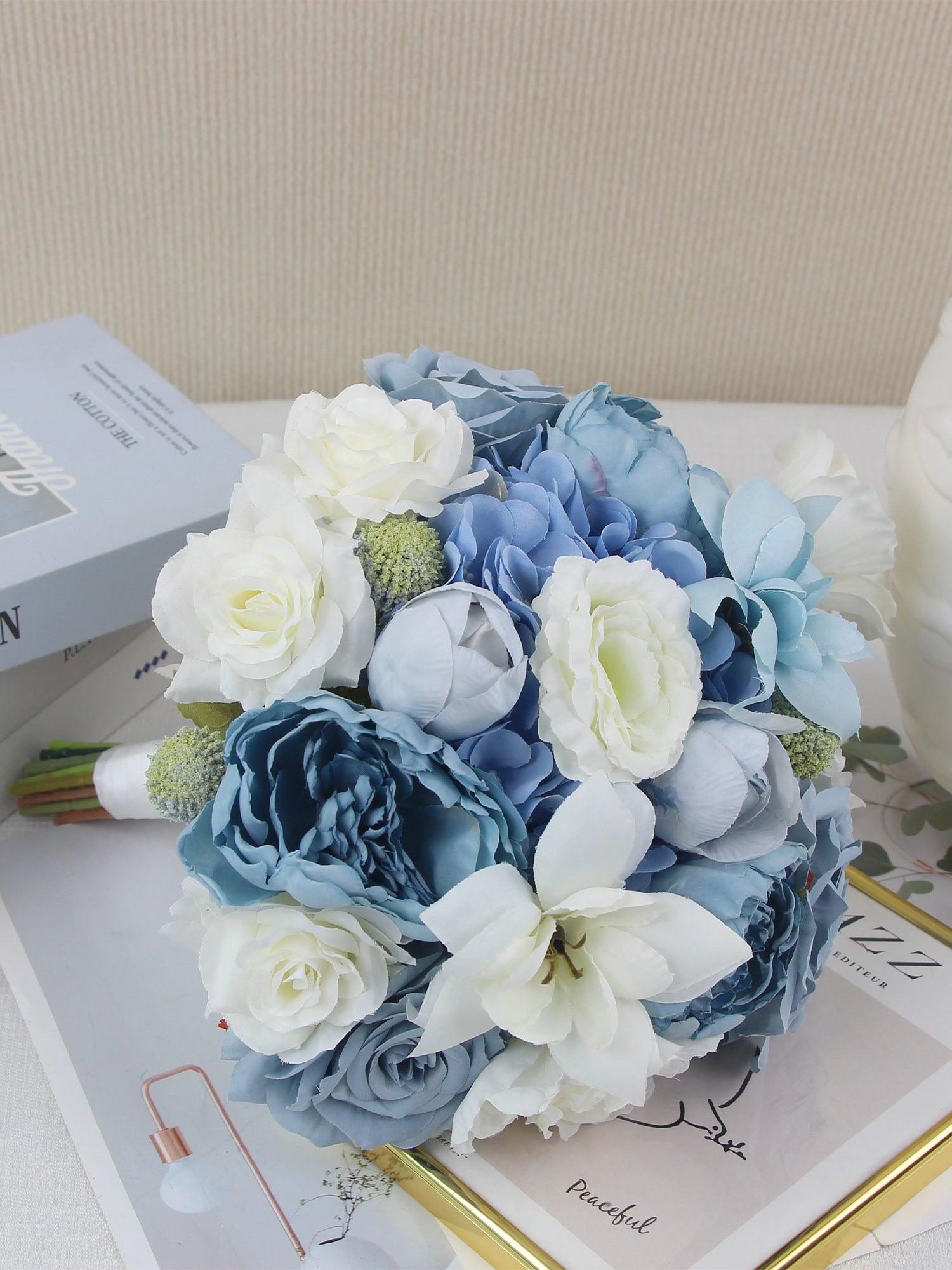 11 inch wide Dusty Blue Bridal Bouquet - Rinlong Flower