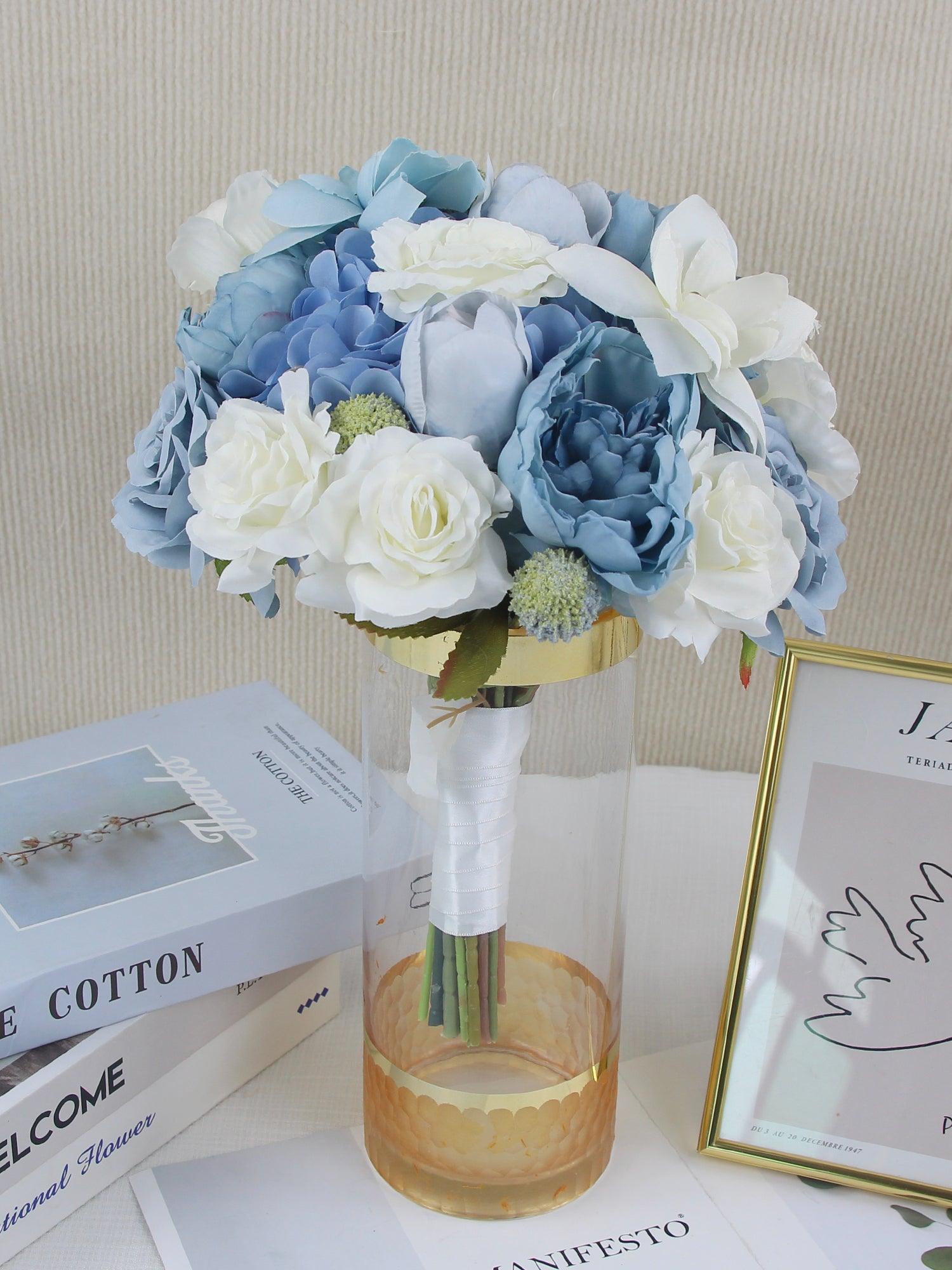 11 inch wide Dusty Blue Bridal Bouquet - Rinlong Flower