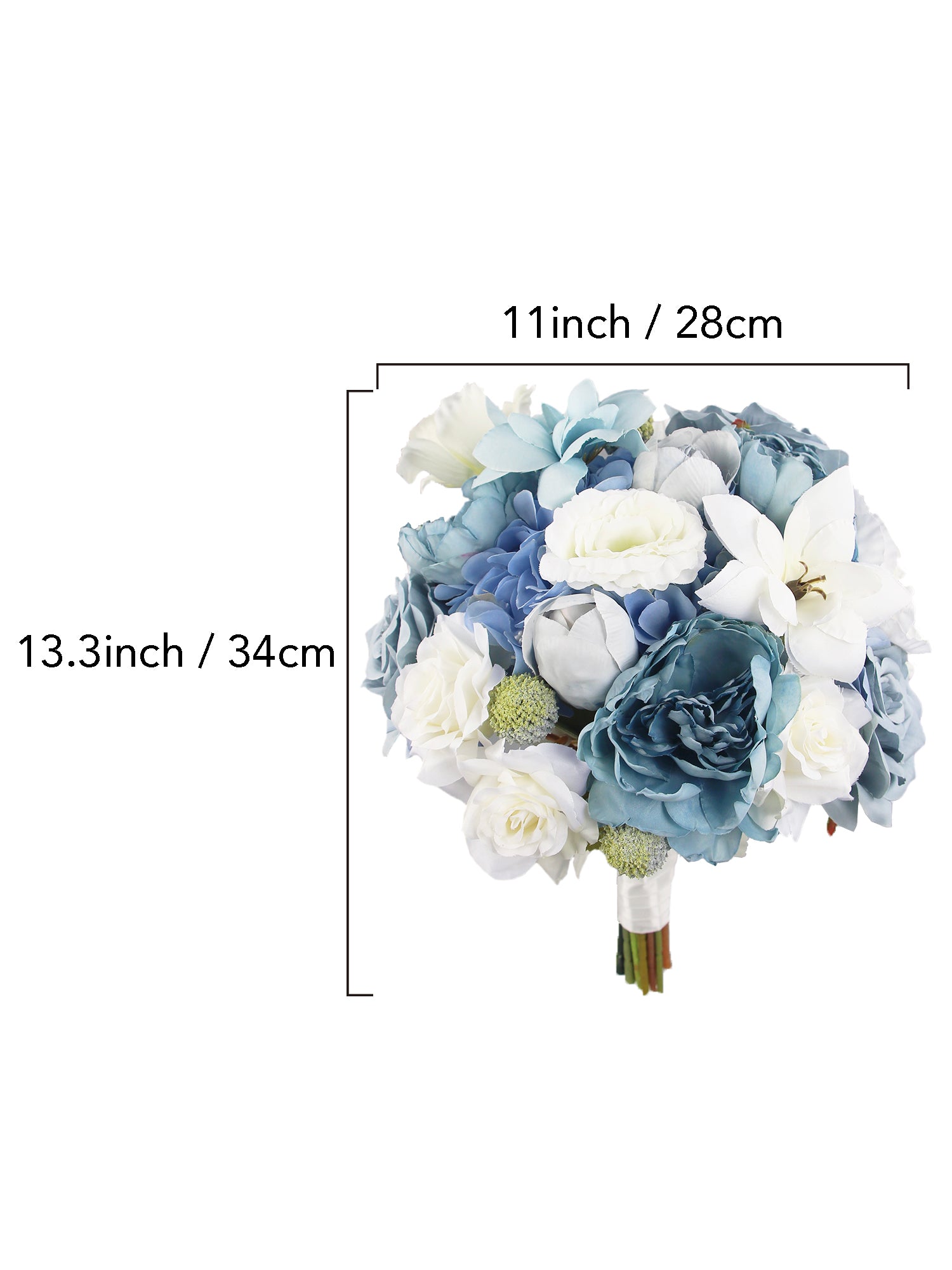 11 inch wide Dusty Blue Bridal Bouquet - Rinlong Flower