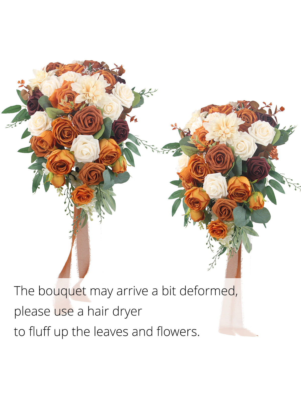 13.3 inch wide Terracotta Cascading Bridal Bouquet - Rinlong Flower