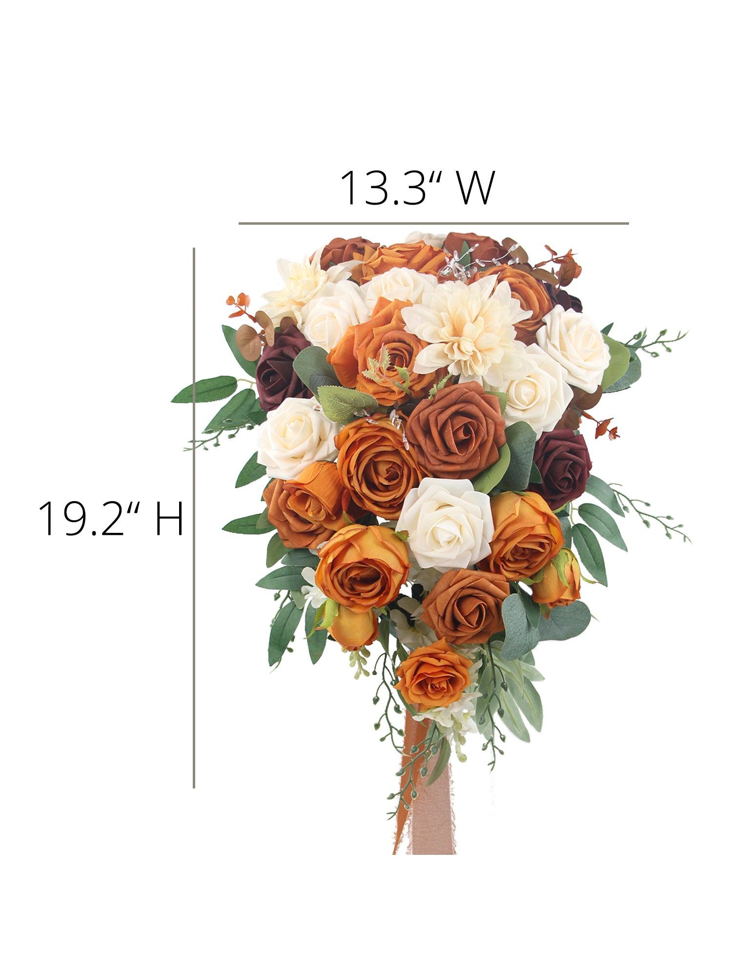 13.3 inch wide Terracotta Cascading Bridal Bouquet - Rinlong Flower