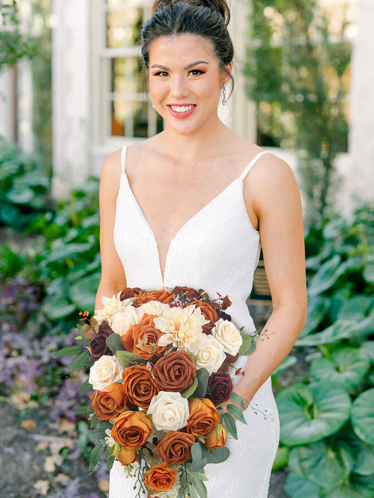 13.3 inch wide Terracotta Cascading Bridal Bouquet - Rinlong Flower