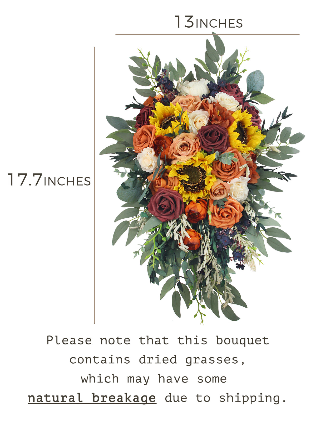 13 inch wide Sunflowers Terracotta Cascading Bridal Bouquet - Rinlong Flower