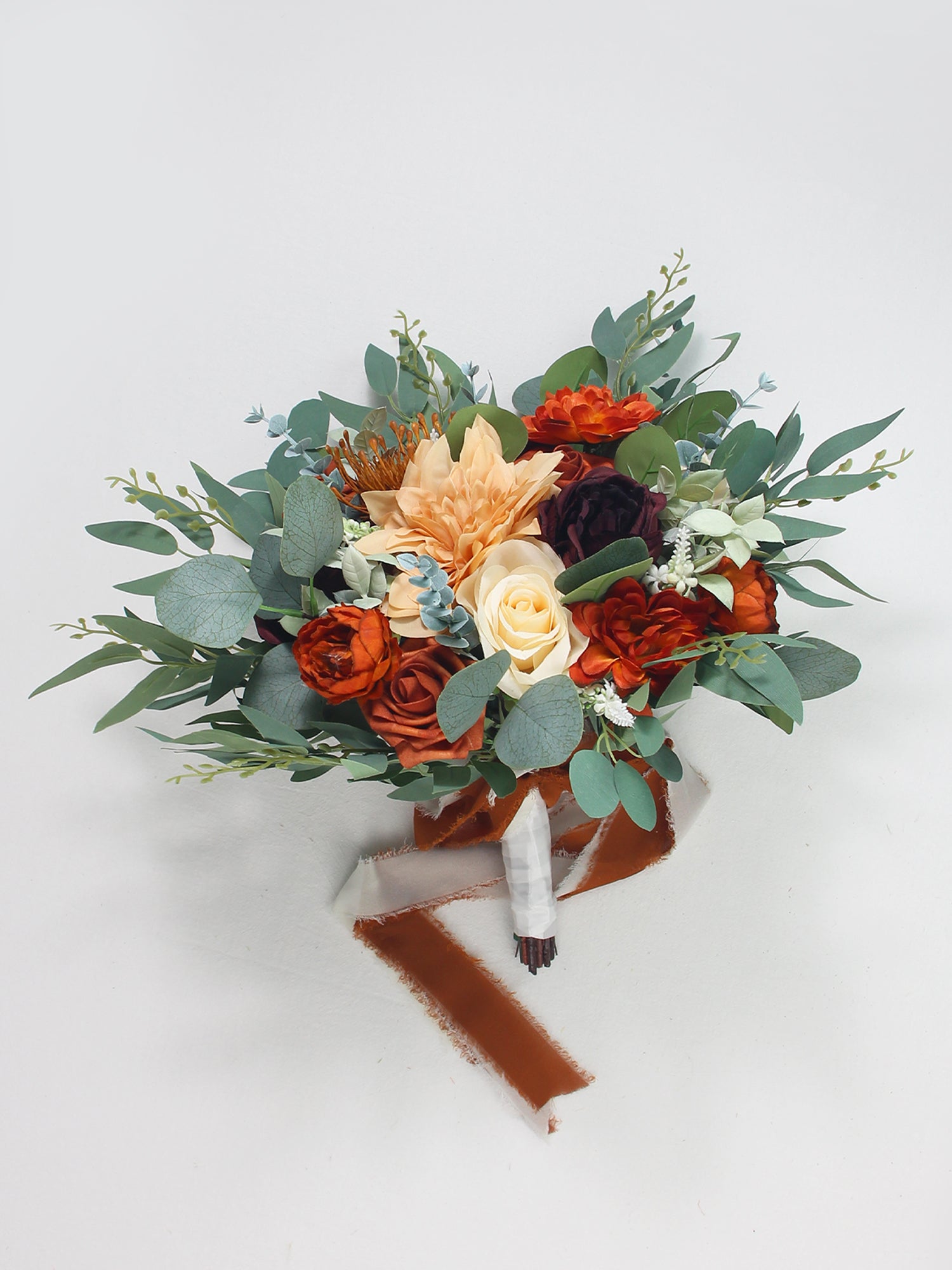 13 inch wide Burnt Orange & Sage Bridal Bouquet