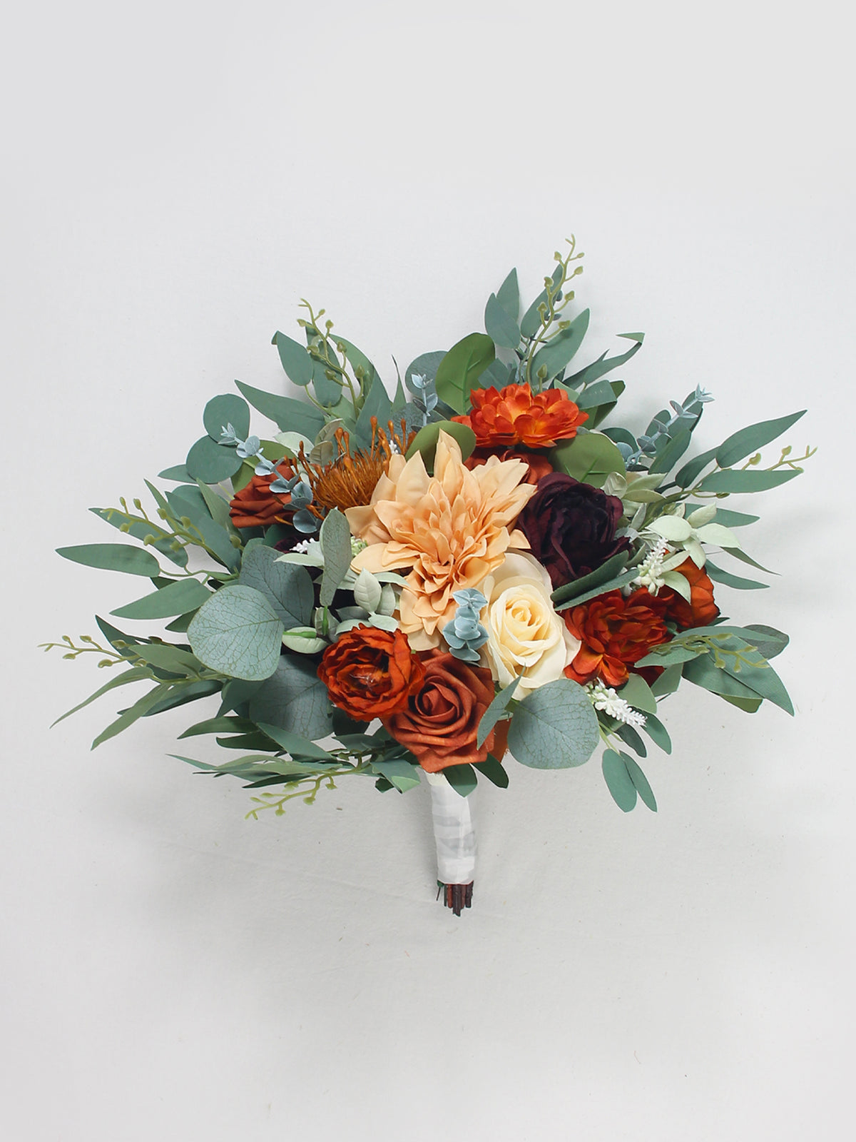 13 inch wide Burnt Orange & Sage Bridal Bouquet - Rinlong Flower
