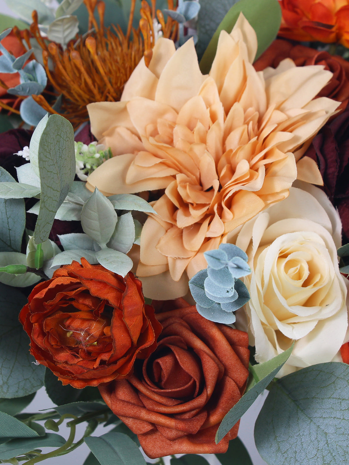 13 inch wide Burnt Orange & Sage Bridal Bouquet - Rinlong Flower
