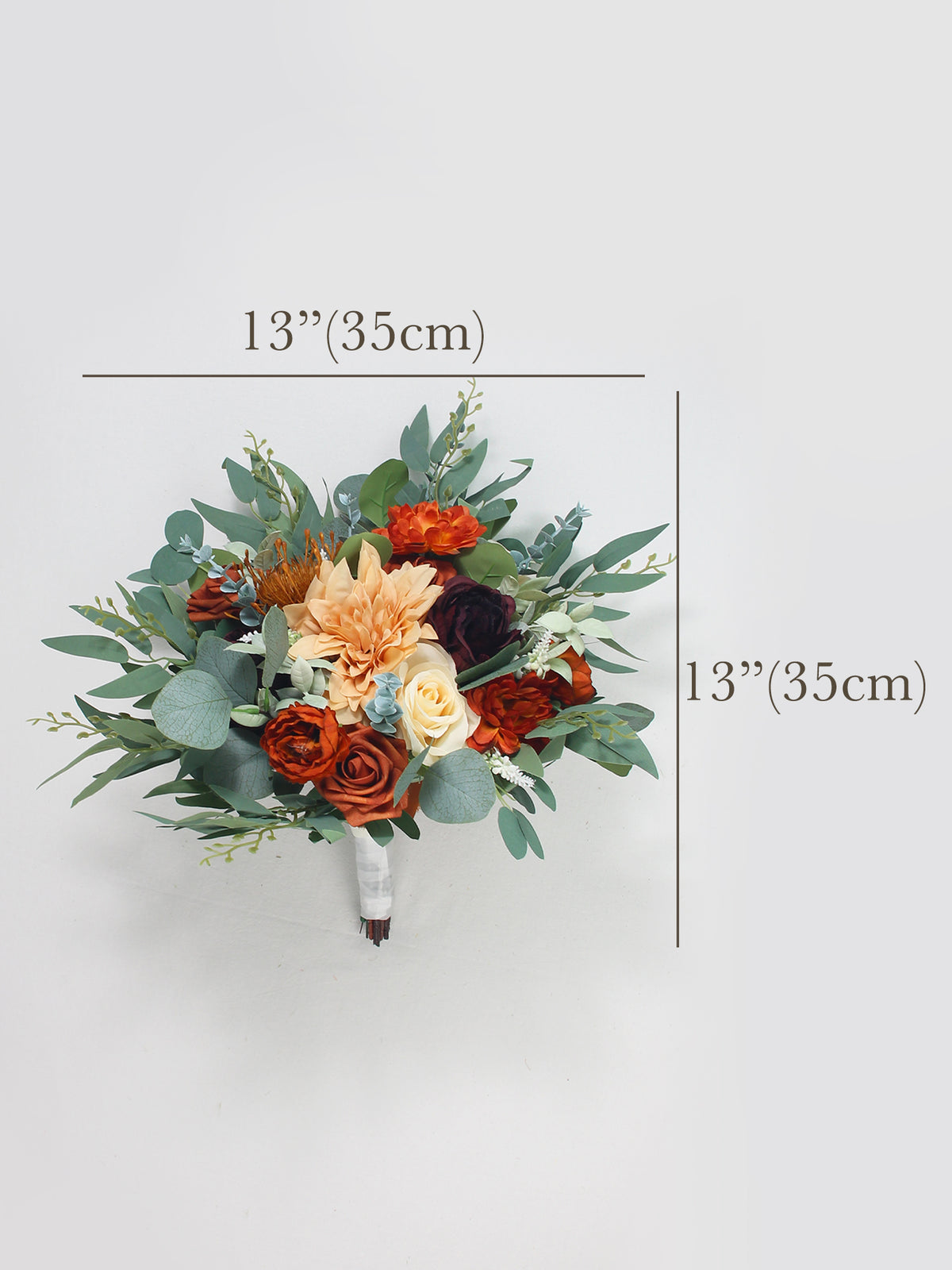 13 inch wide Burnt Orange & Sage Bridal Bouquet - Rinlong Flower