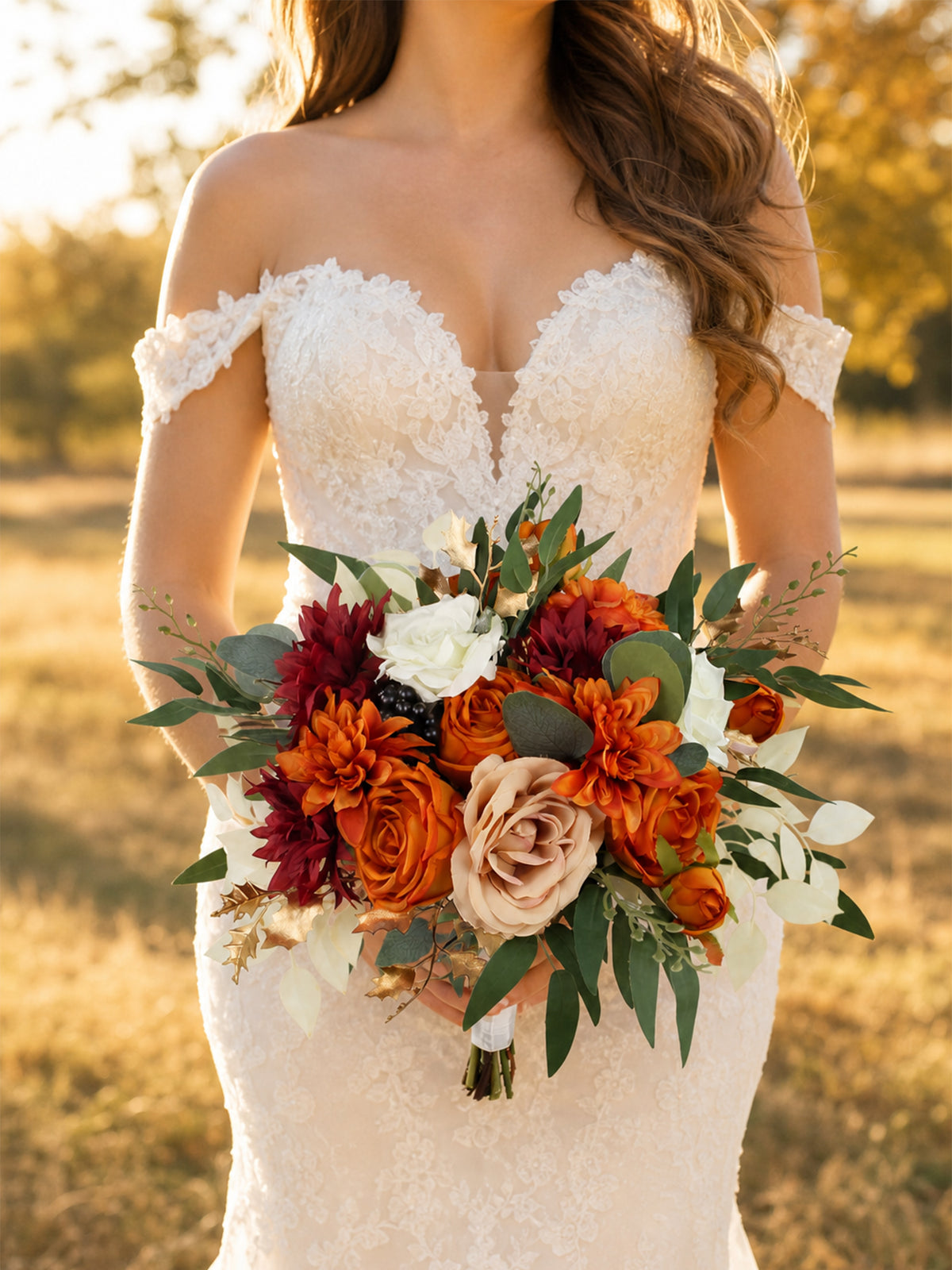 12.5 inch wide Burnt Orange Bridal Bouquet