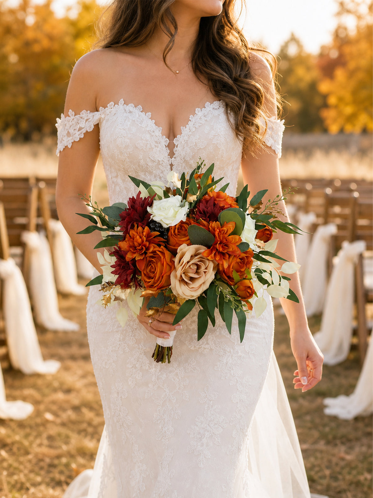 12.5 inch wide Burnt Orange Bridal Bouquet