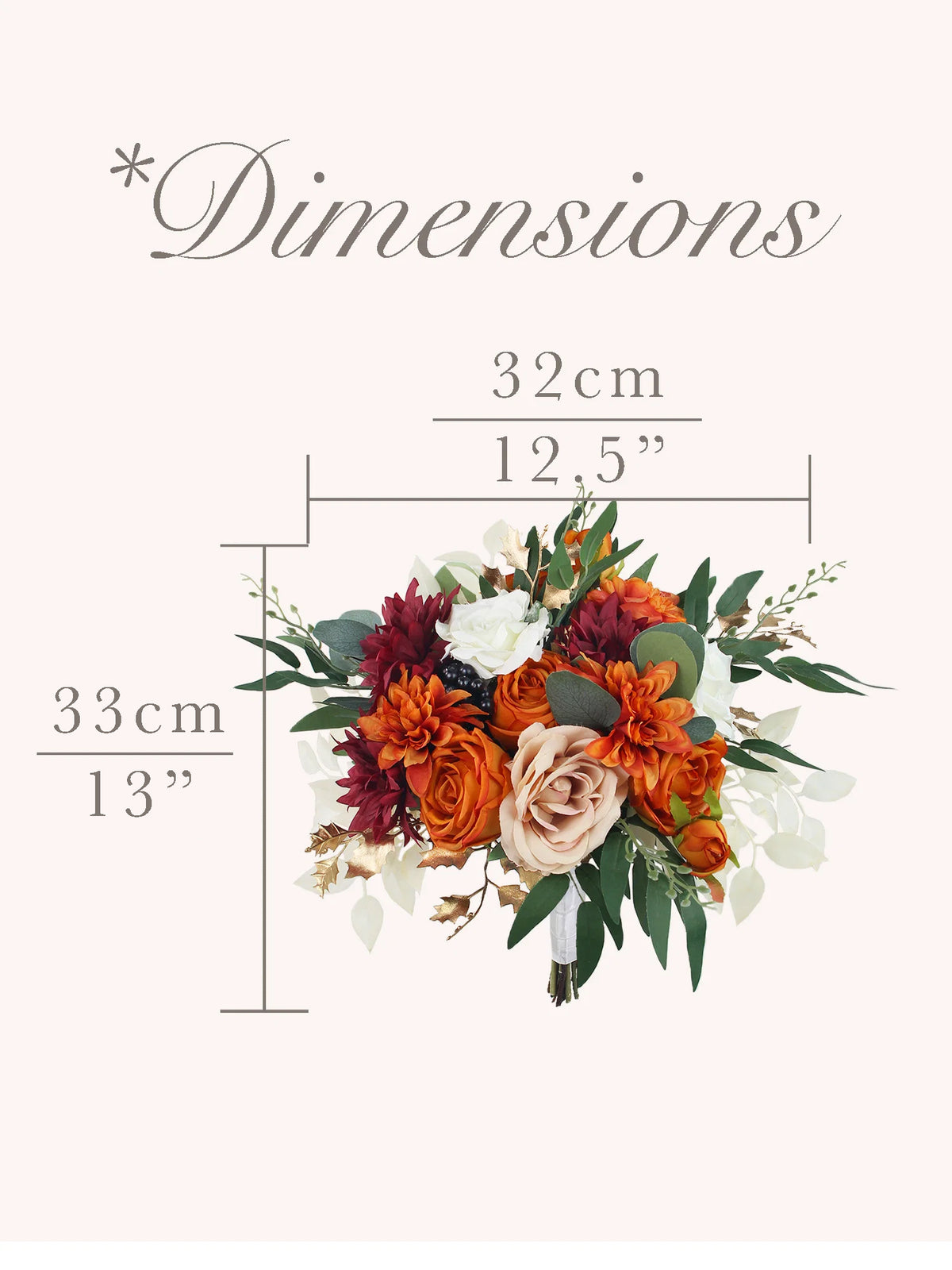 12.5 inch wide Burnt Orange Bridal Bouquet - Rinlong Flower