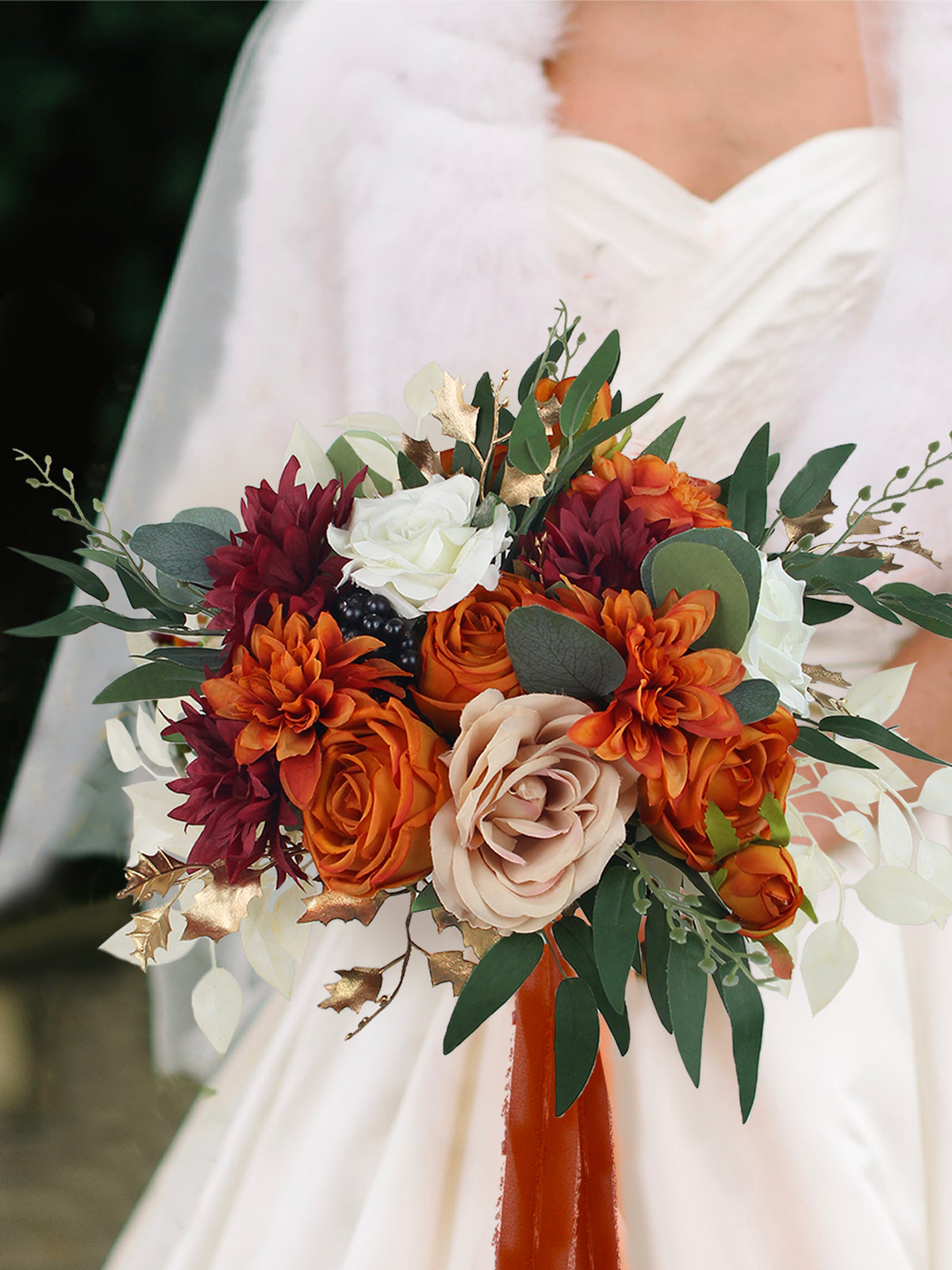 12.5 inch wide Burnt Orange Bridal Bouquet - Rinlong Flower