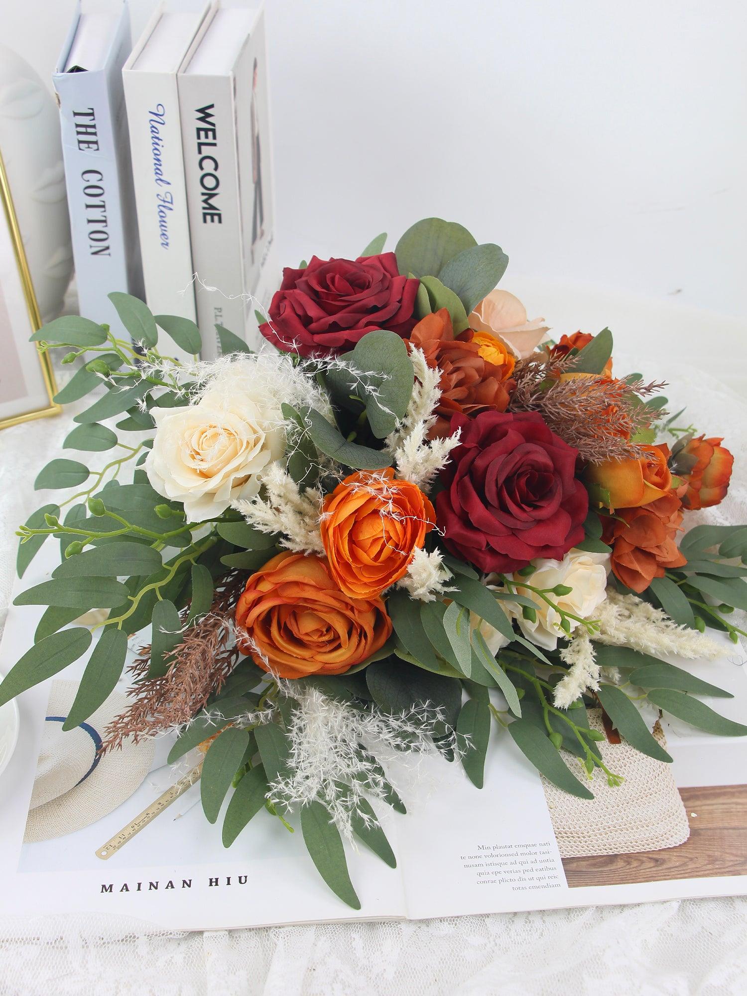 16 inch wide Burgundy & Burnt Orange Bridal Bouquet - Rinlong Flower