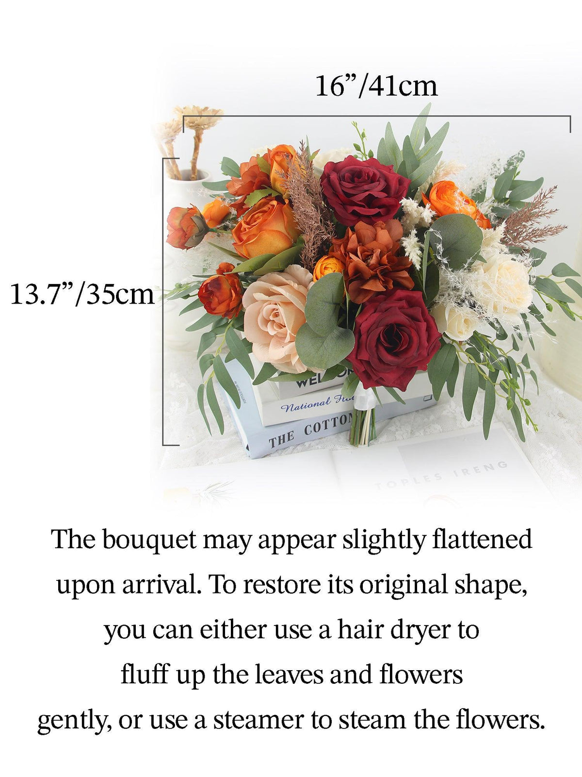 16 inch wide Burgundy & Burnt Orange Bridal Bouquet - Rinlong Flower