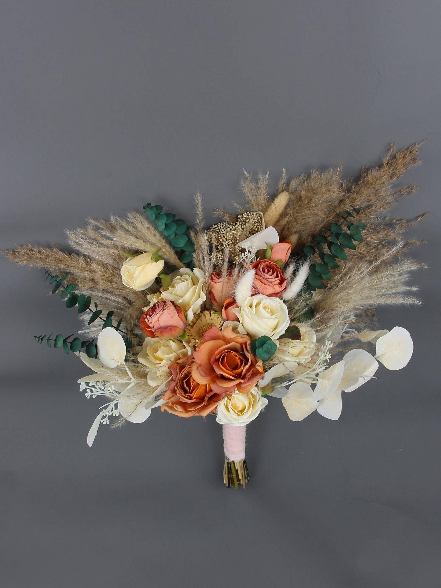 15.7 inch wide Terracotta Beige Freeform Bridal Bouquet - Rinlong Flower