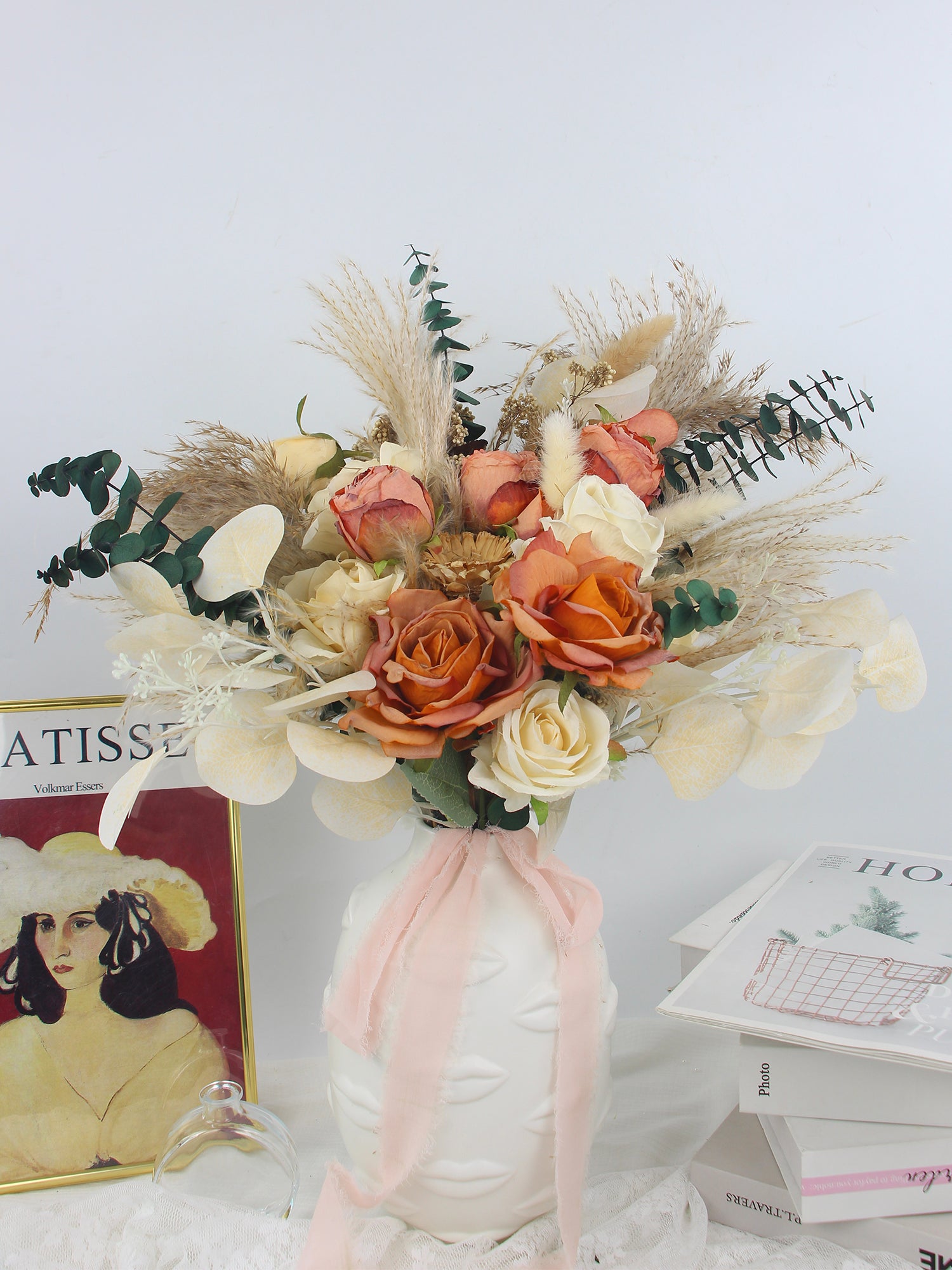 15.7 inch wide Terracotta Beige Freeform Bridal Bouquet - Rinlong Flower