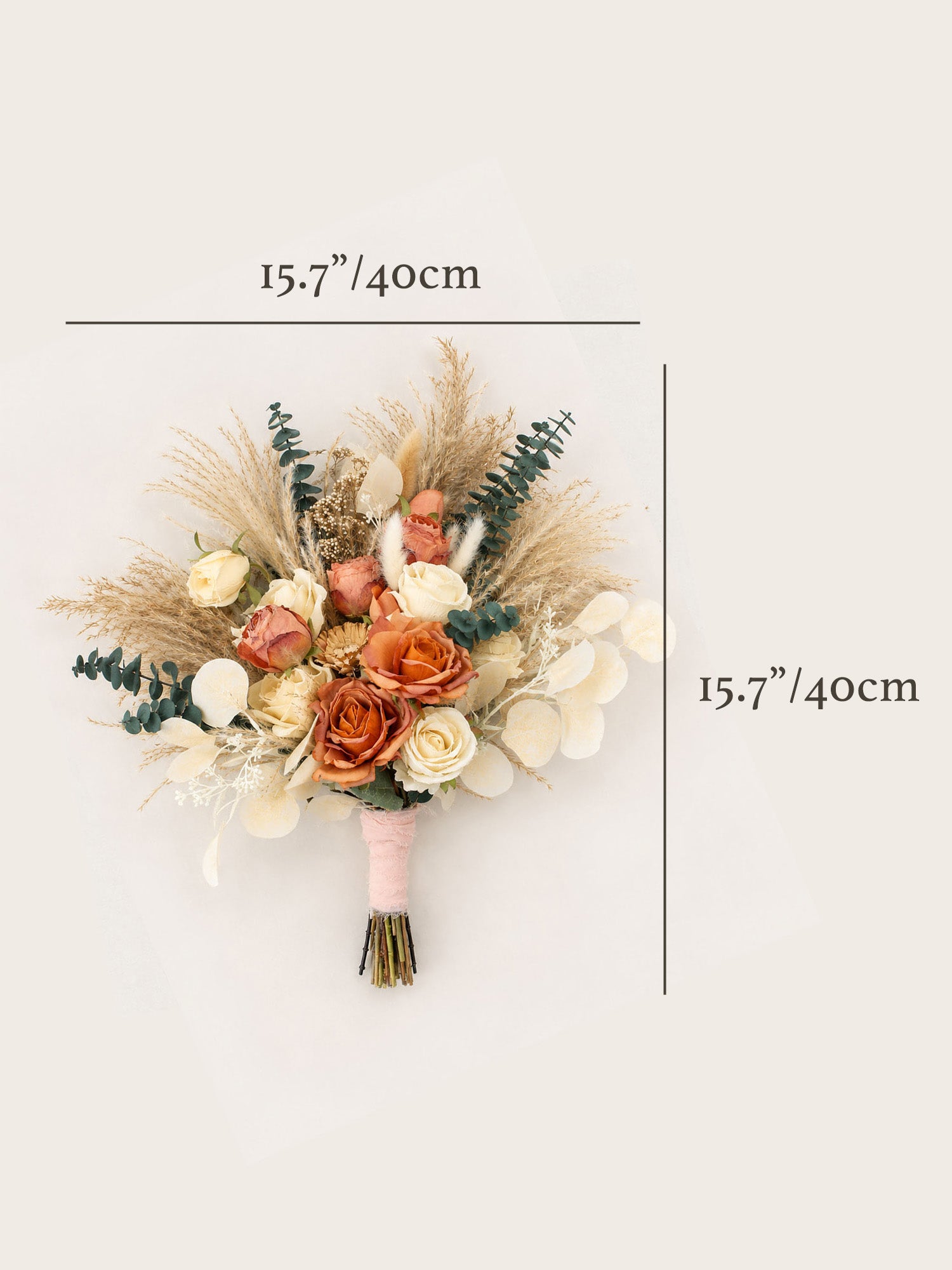 15.7 inch wide Terracotta Beige Freeform Bridal Bouquet - Rinlong Flower