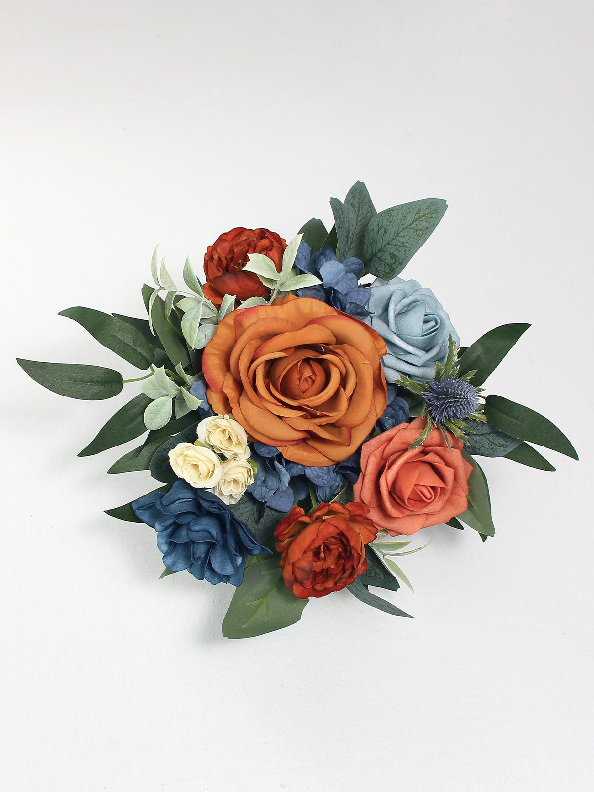 9.4 inch wide Navy Blue & Burnt Orange Bridesmaid Bouquet - Rinlong Flower