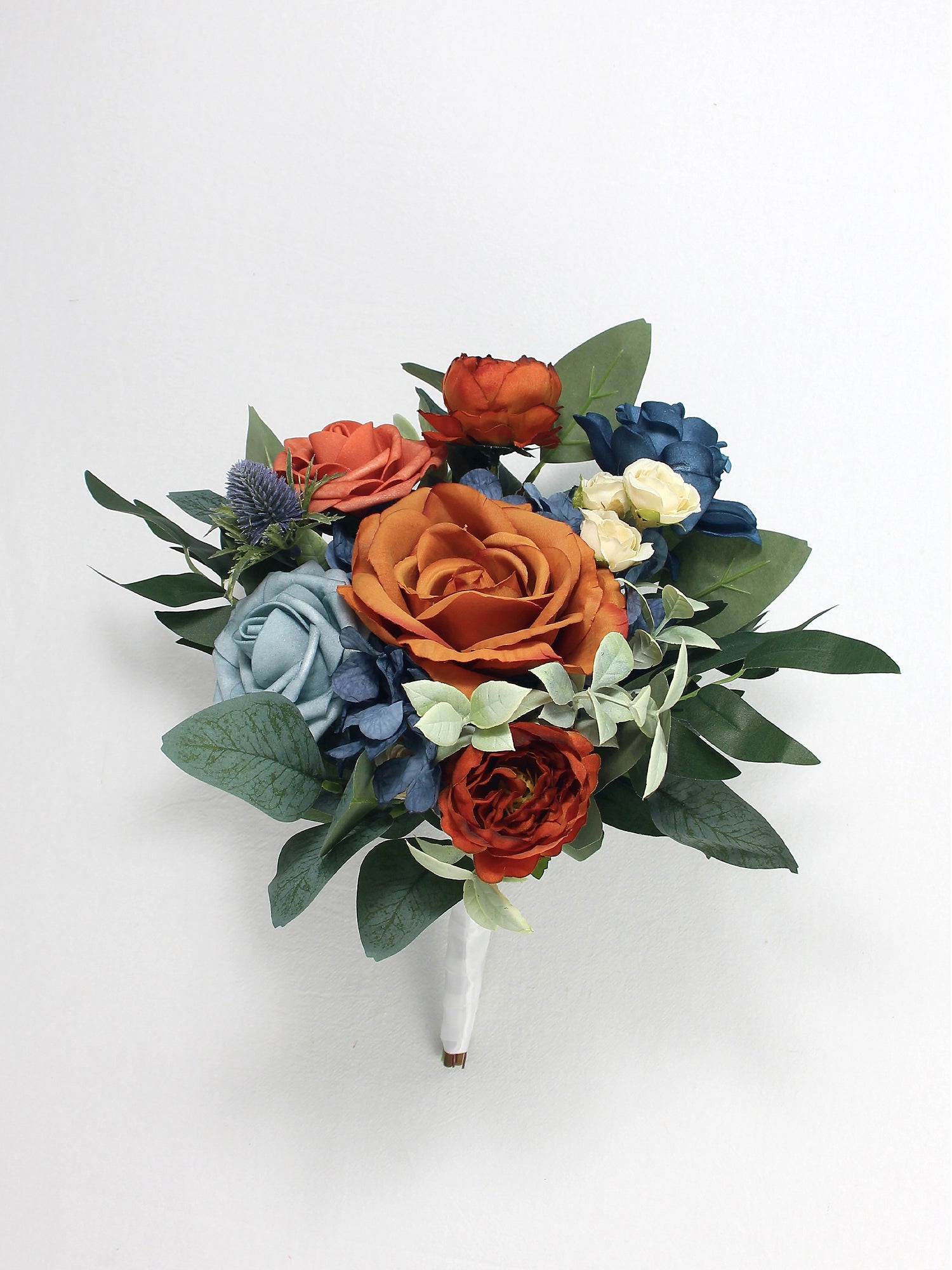 navy blue bridesmaid dresses with orange flowers 9.4 inch wide Navy Blue & Burnt Orange Bridesmaid Bouquet