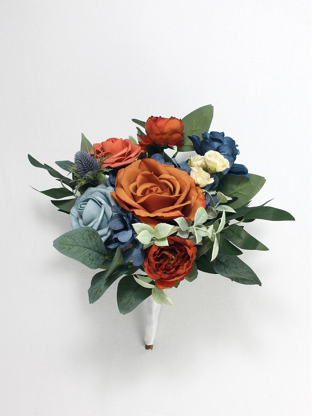 9.4 inch wide Navy Blue & Burnt Orange Bridesmaid Bouquet - Rinlong Flower