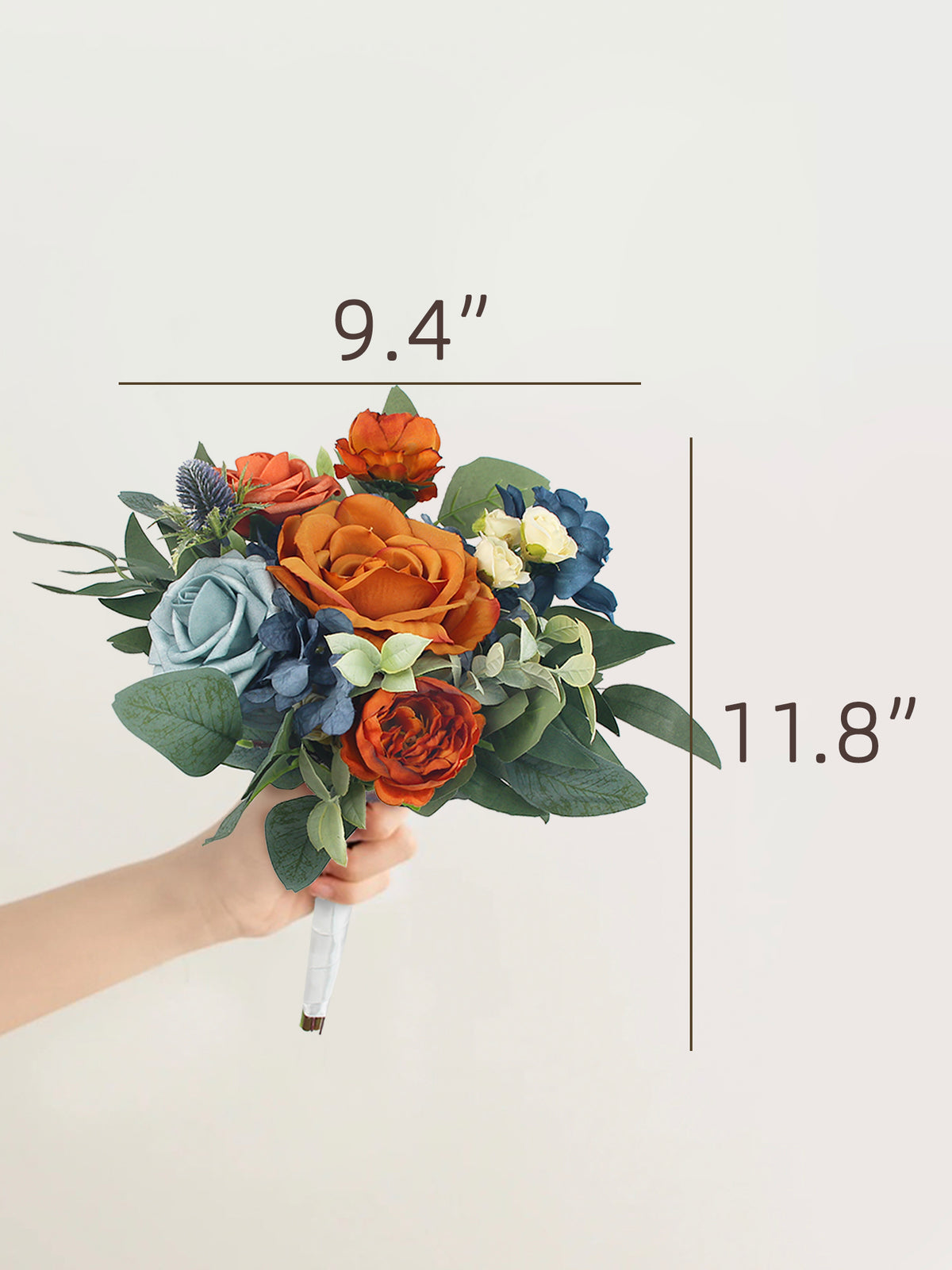 9.4 inch wide Navy Blue & Burnt Orange Bridesmaid Bouquet - Rinlong Flower
