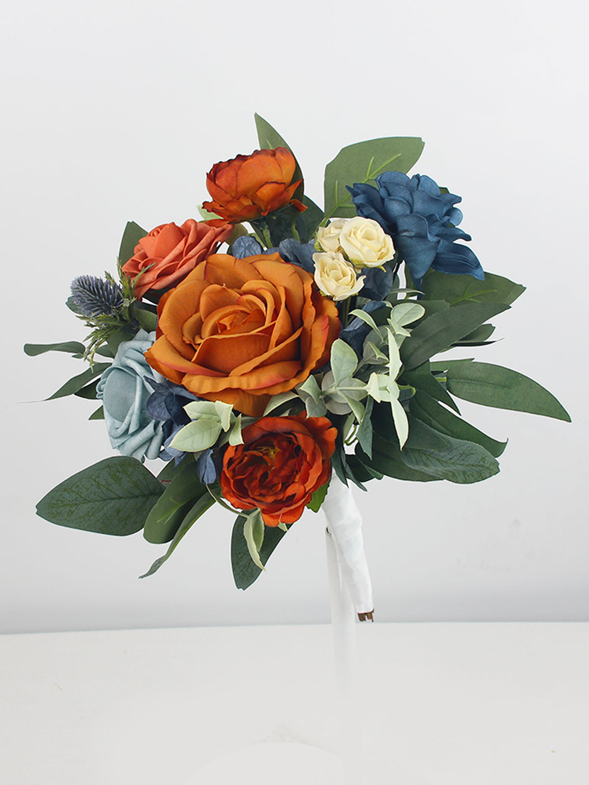 9.4 inch wide Navy Blue & Burnt Orange Bridesmaid Bouquet - Rinlong Flower