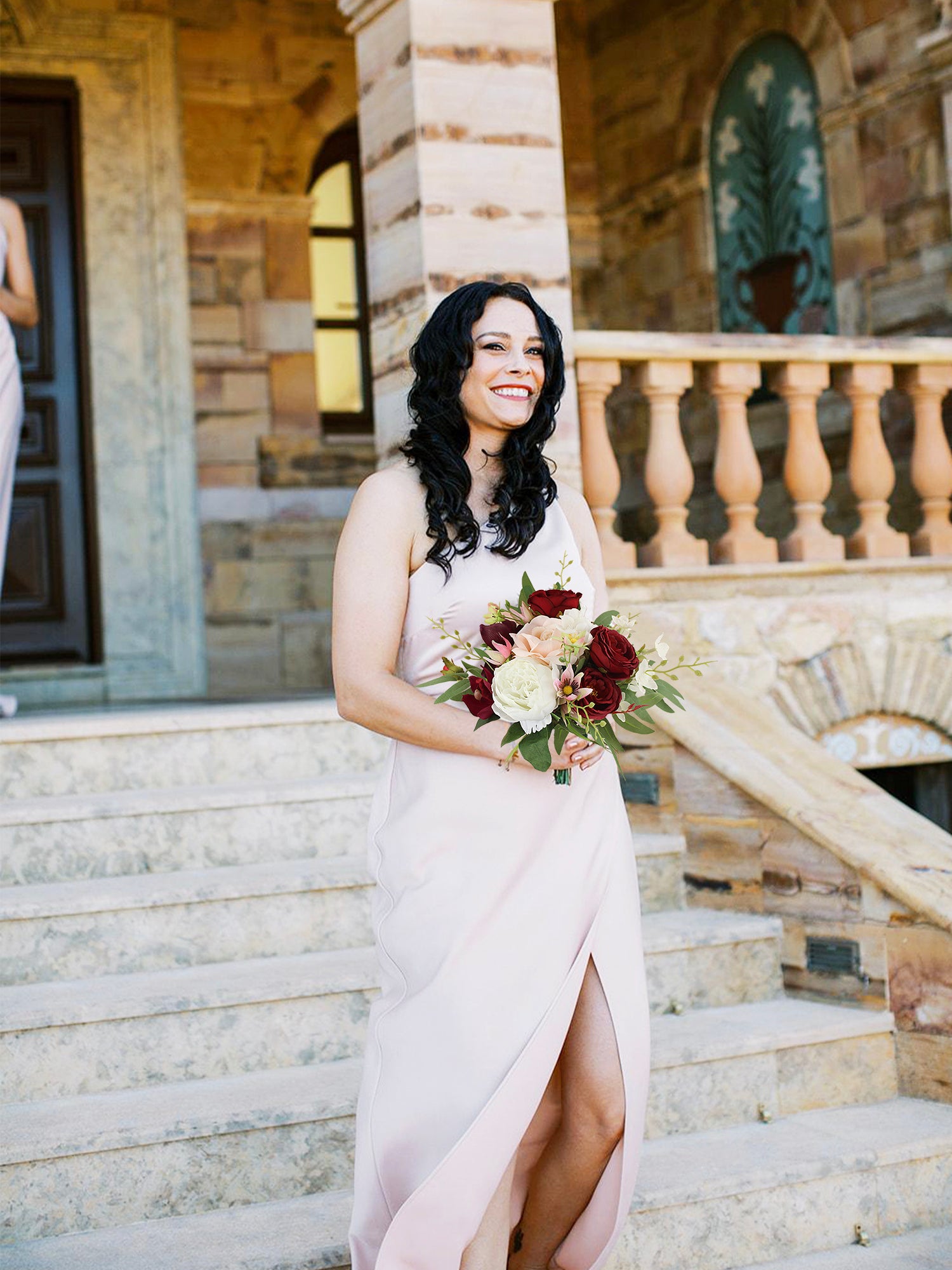 9.7 inch wide Marsala Red Bridesmaid Bouquet