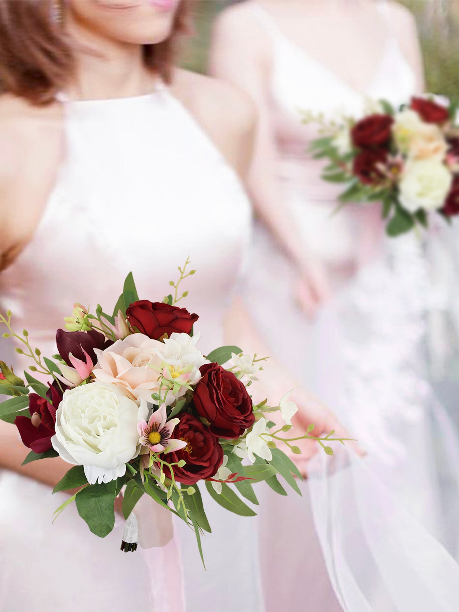 9.7 inch wide Marsala Red Bridesmaid Bouquet