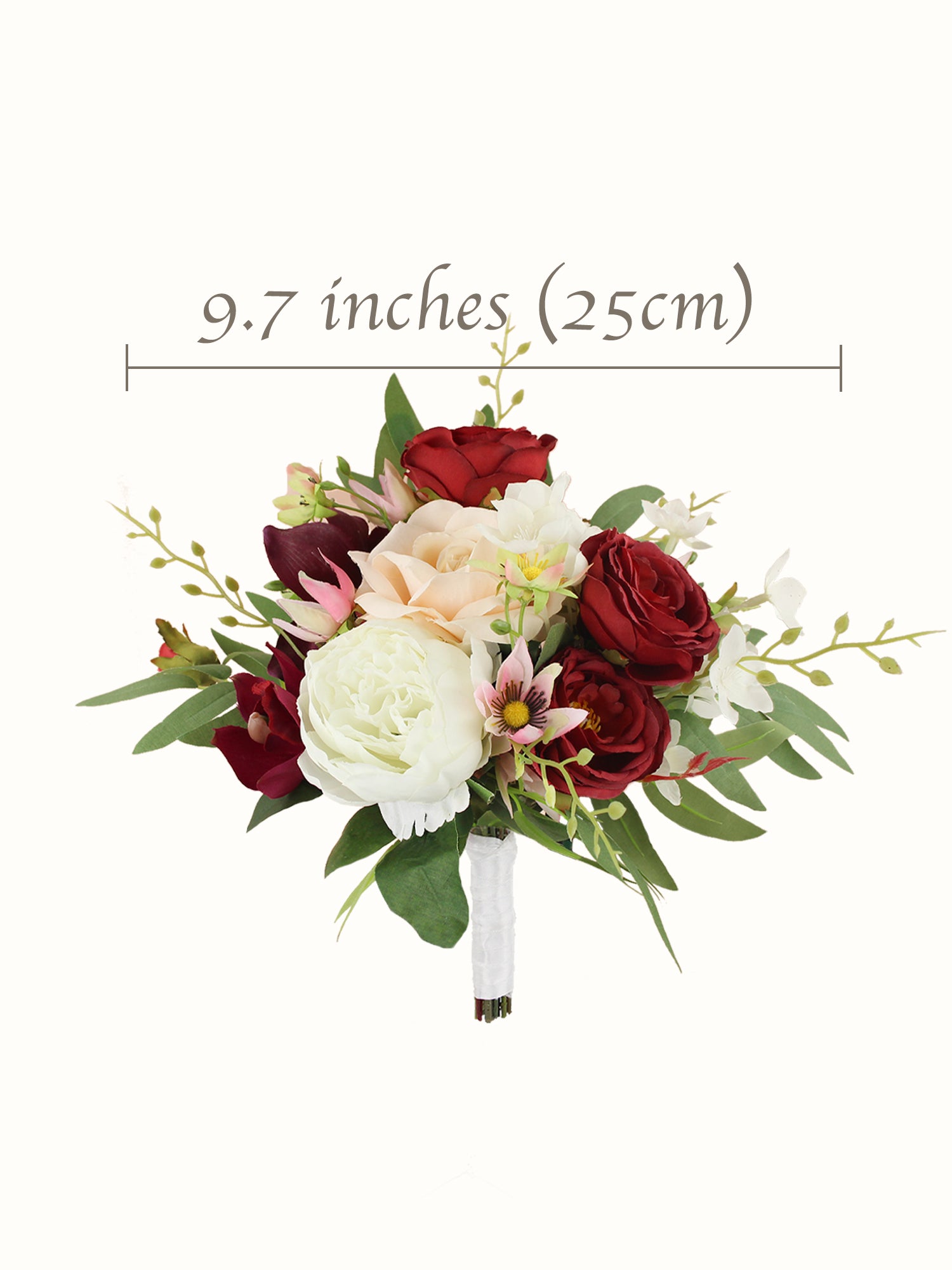 9.7 inch wide Marsala Red Bridesmaid Bouquet