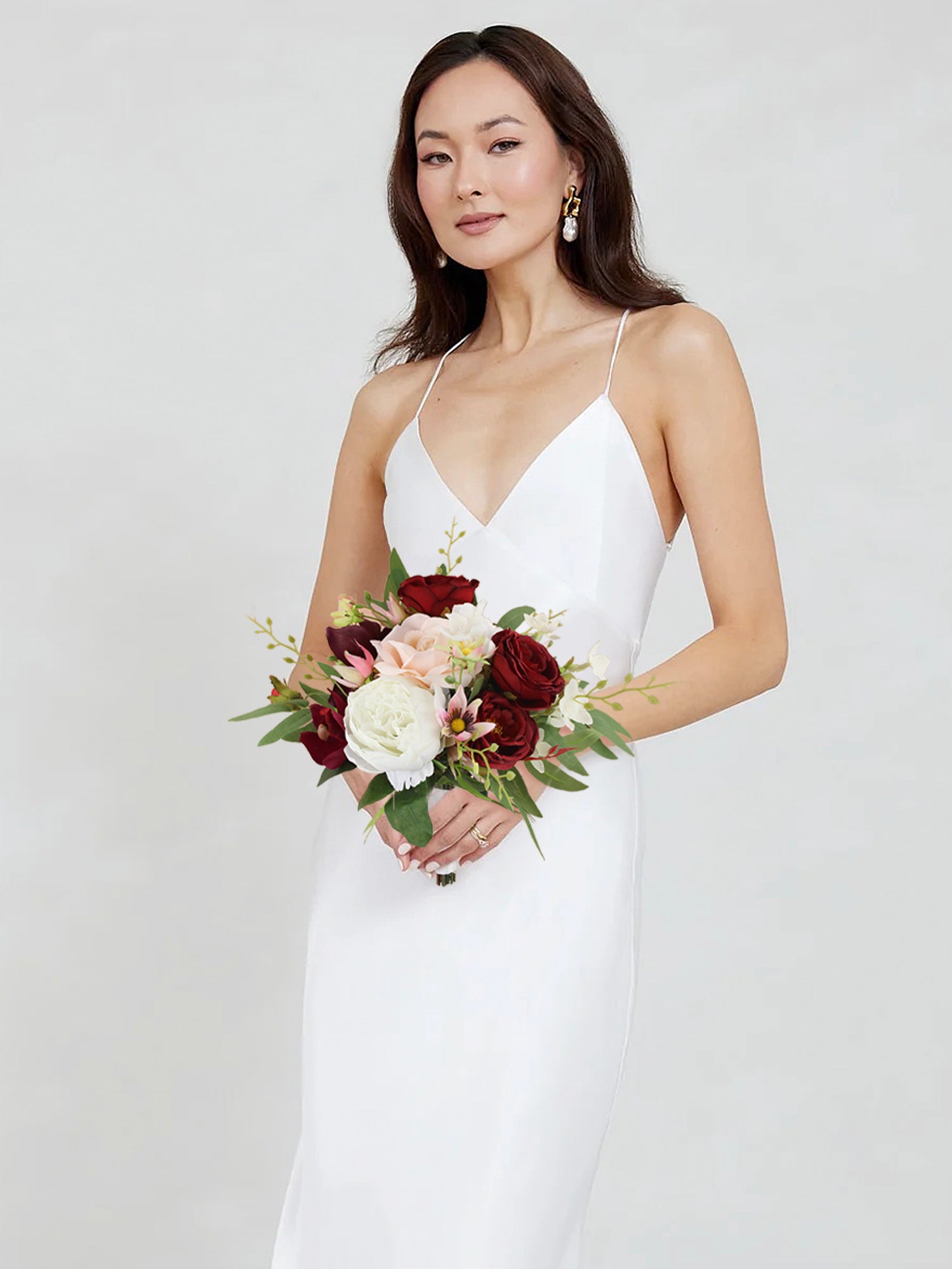9.7 inch wide Marsala Red Bridesmaid Bouquet