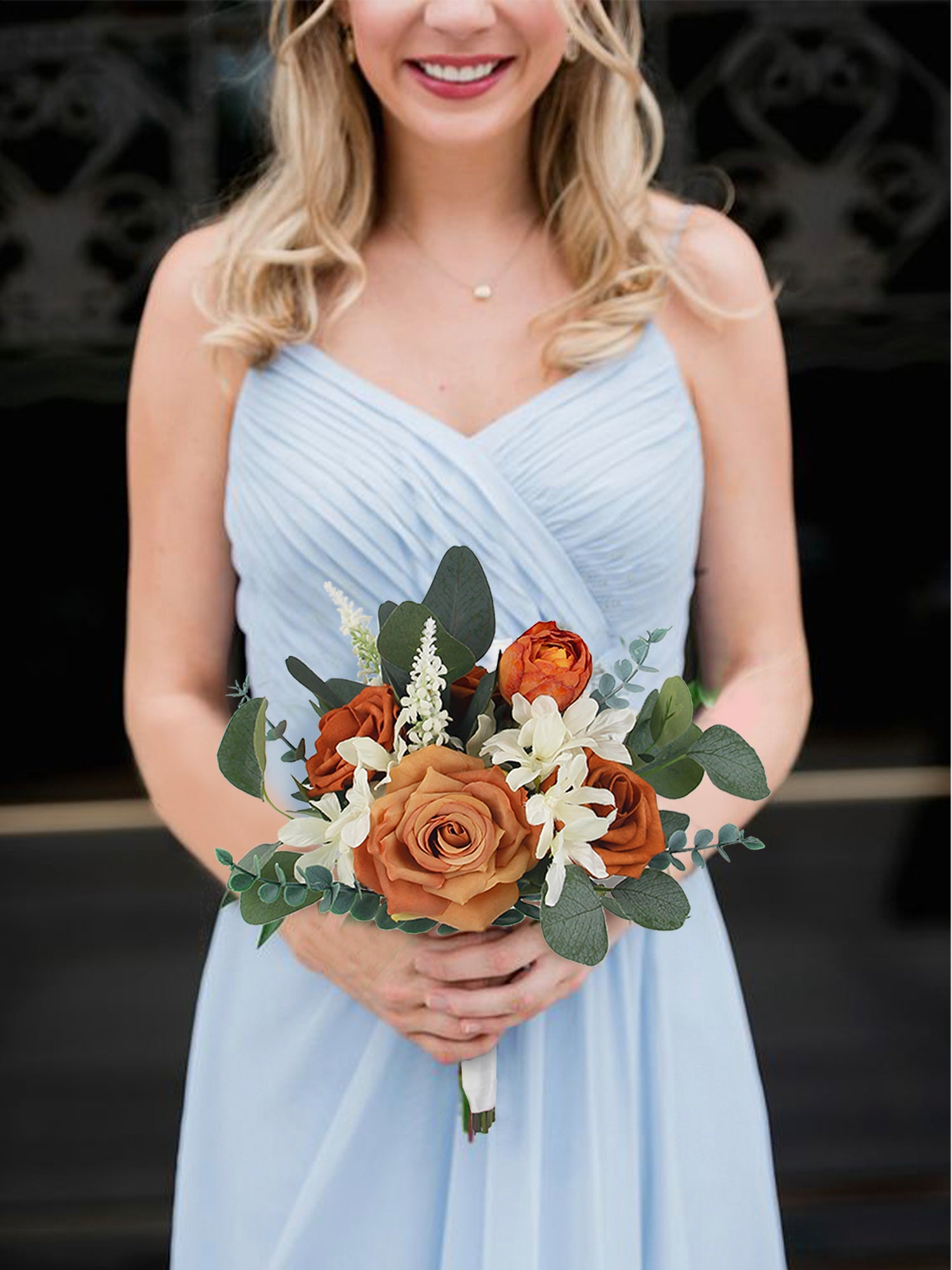 10.2 inch wide Burnt Orange Bridesmaid Bouquet - Rinlong Flower