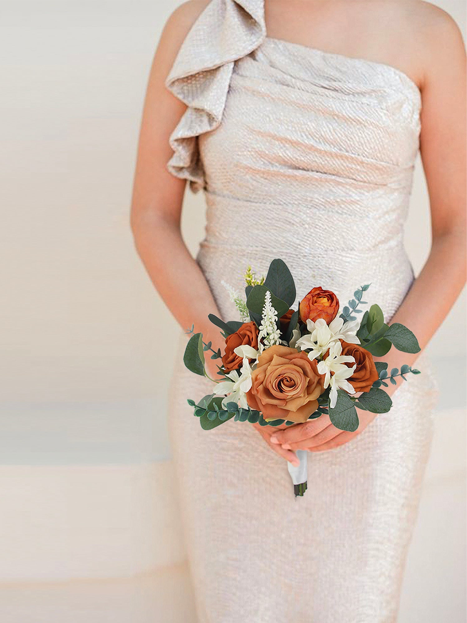 10.2 inch wide Burnt Orange Bridesmaid Bouquet - Rinlong Flower