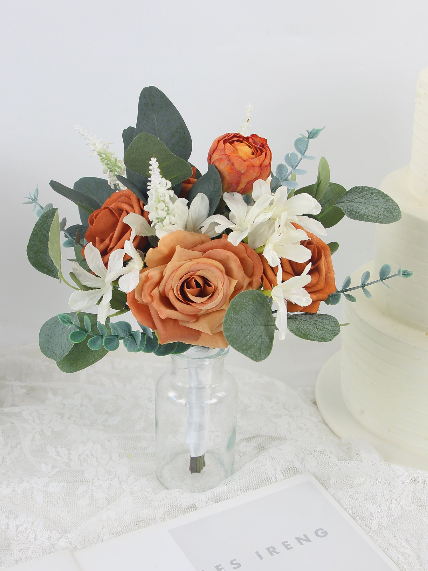 10.2 inch wide Burnt Orange Bridesmaid Bouquet