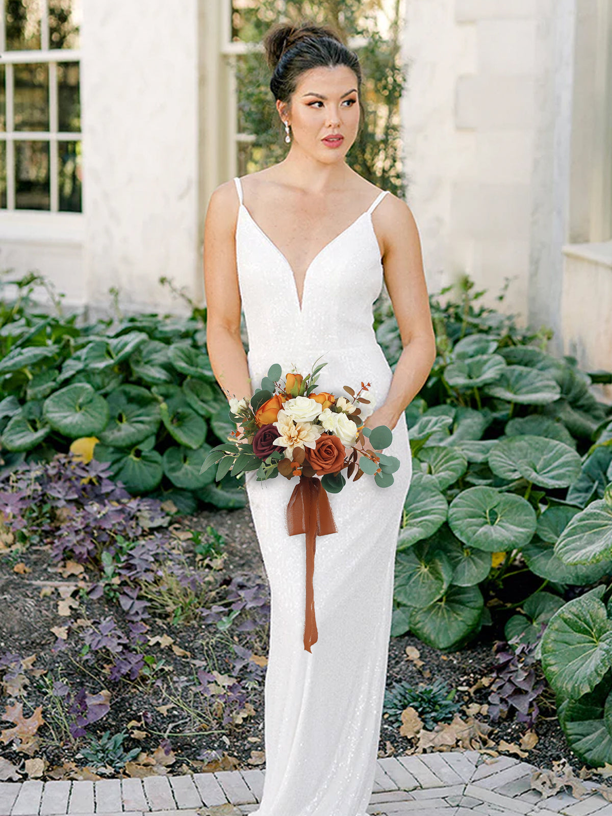 11.4 inch wide Terracotta Bridesmaid Bouquet - Rinlong Flower