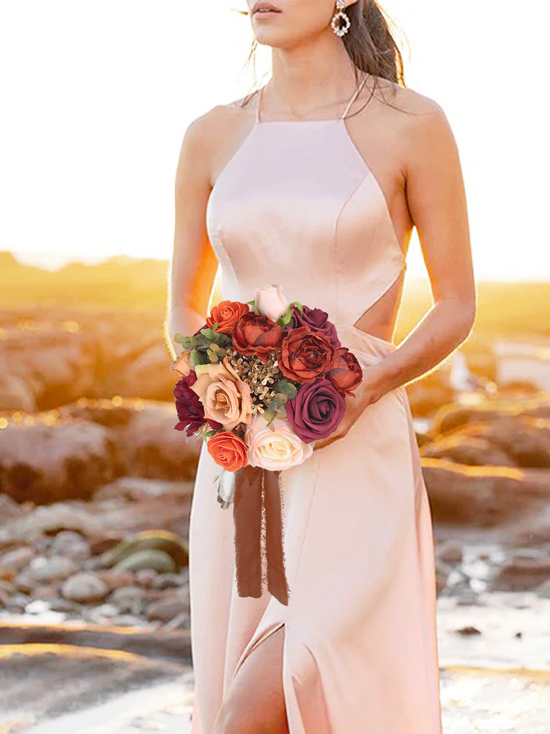 7.8 inch wide Rounded Terracotta Bridesmaid Bouquet - Rinlong Flower