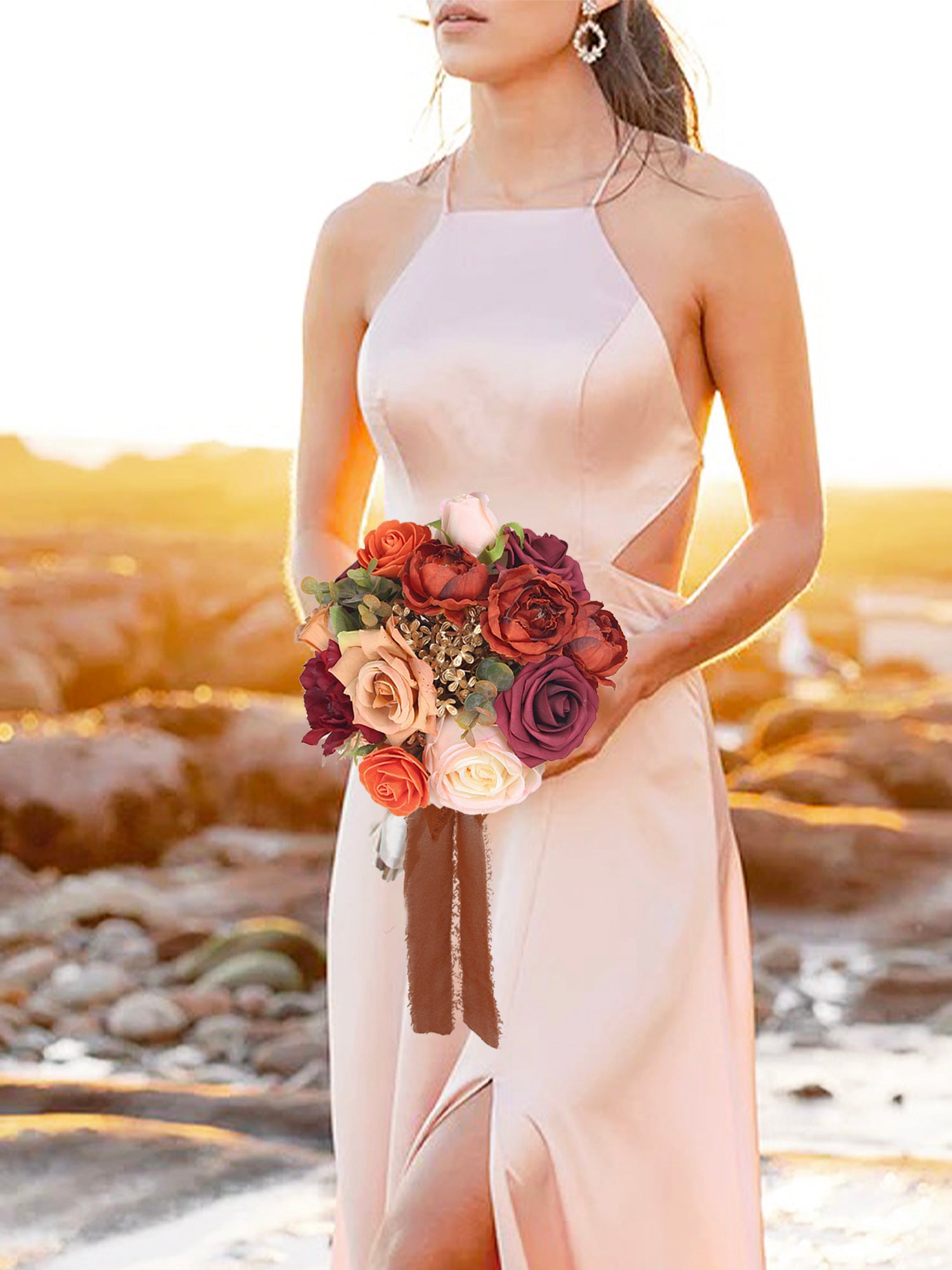 Burnt Orange Cascade Bridal Bouquet - Rinlong Flower
