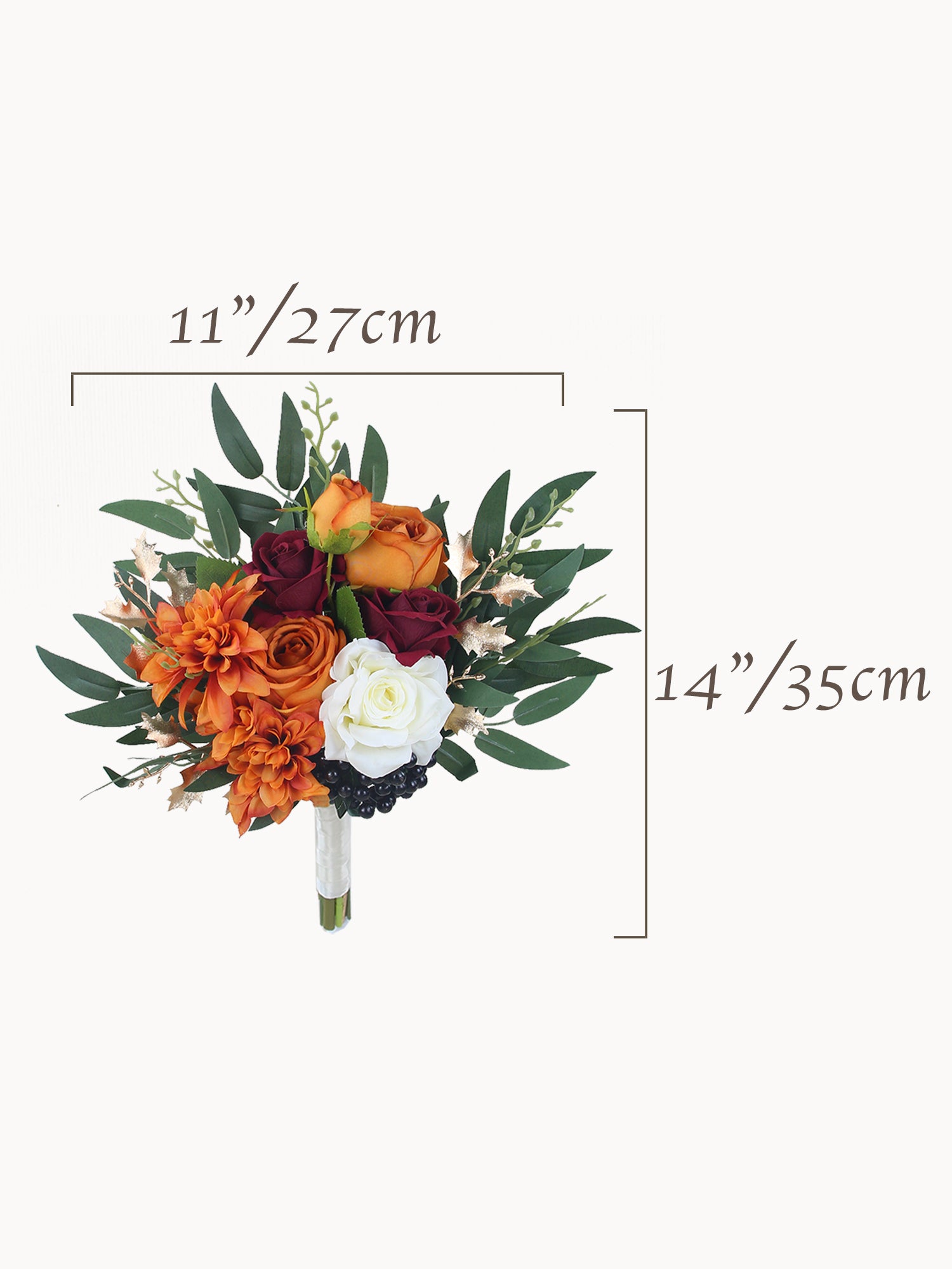 9.3 inch wide Burnt Orange Bridesmaid Bouquet