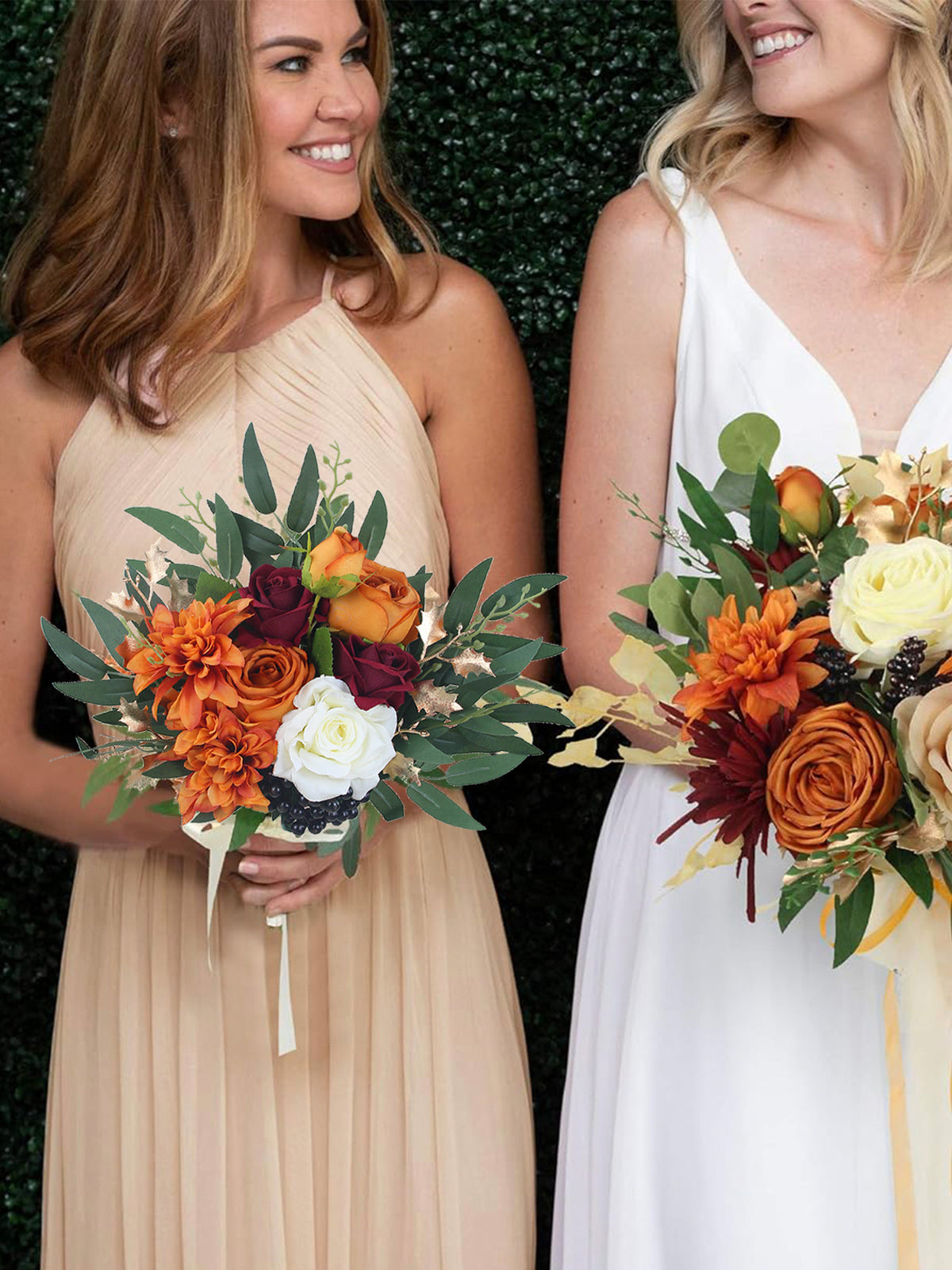 9.3 inch wide Burnt Orange Bridesmaid Bouquet - Rinlong Flower
