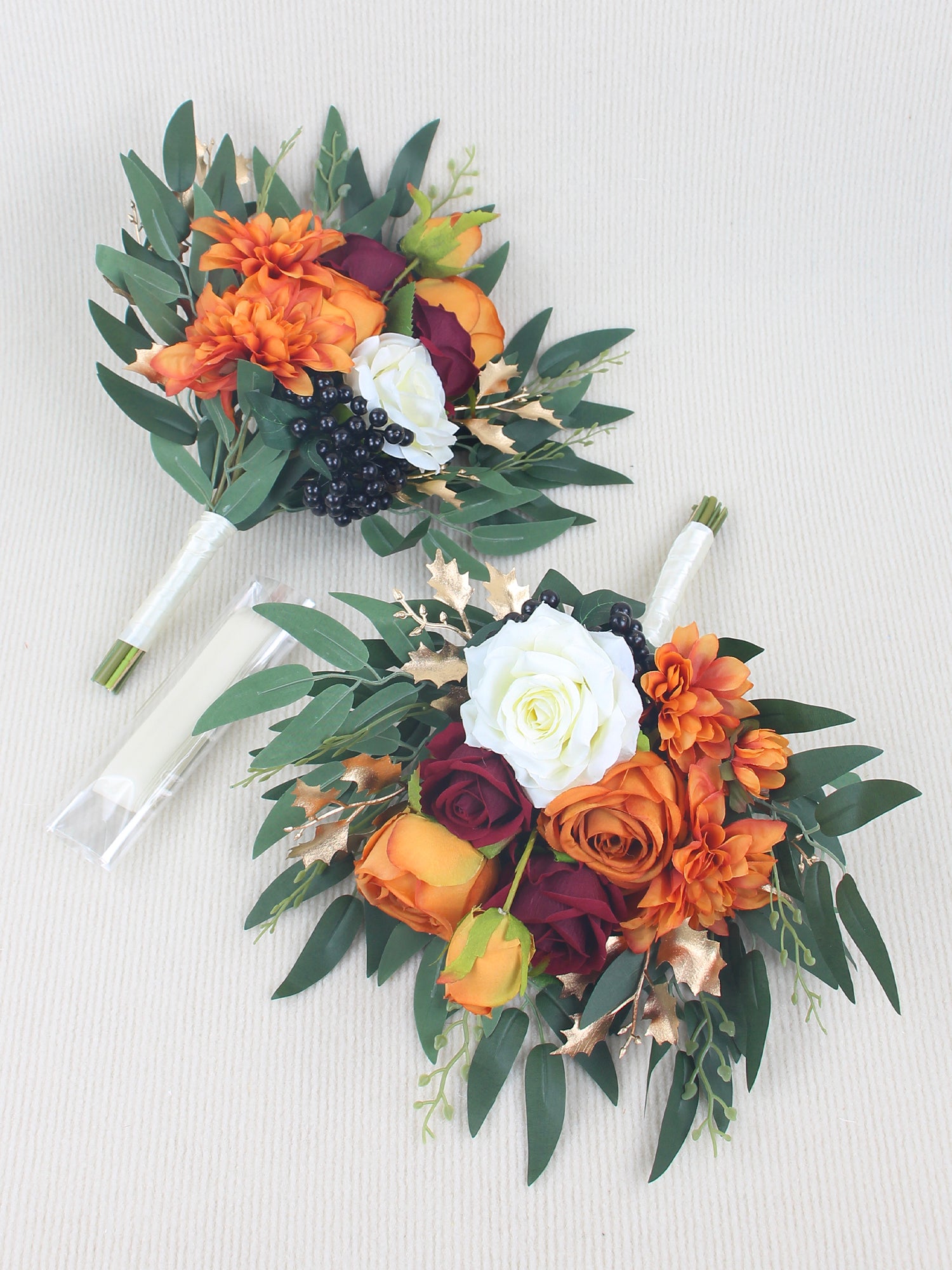 9.3 inch wide Burnt Orange Bridesmaid Bouquet - Rinlong Flower