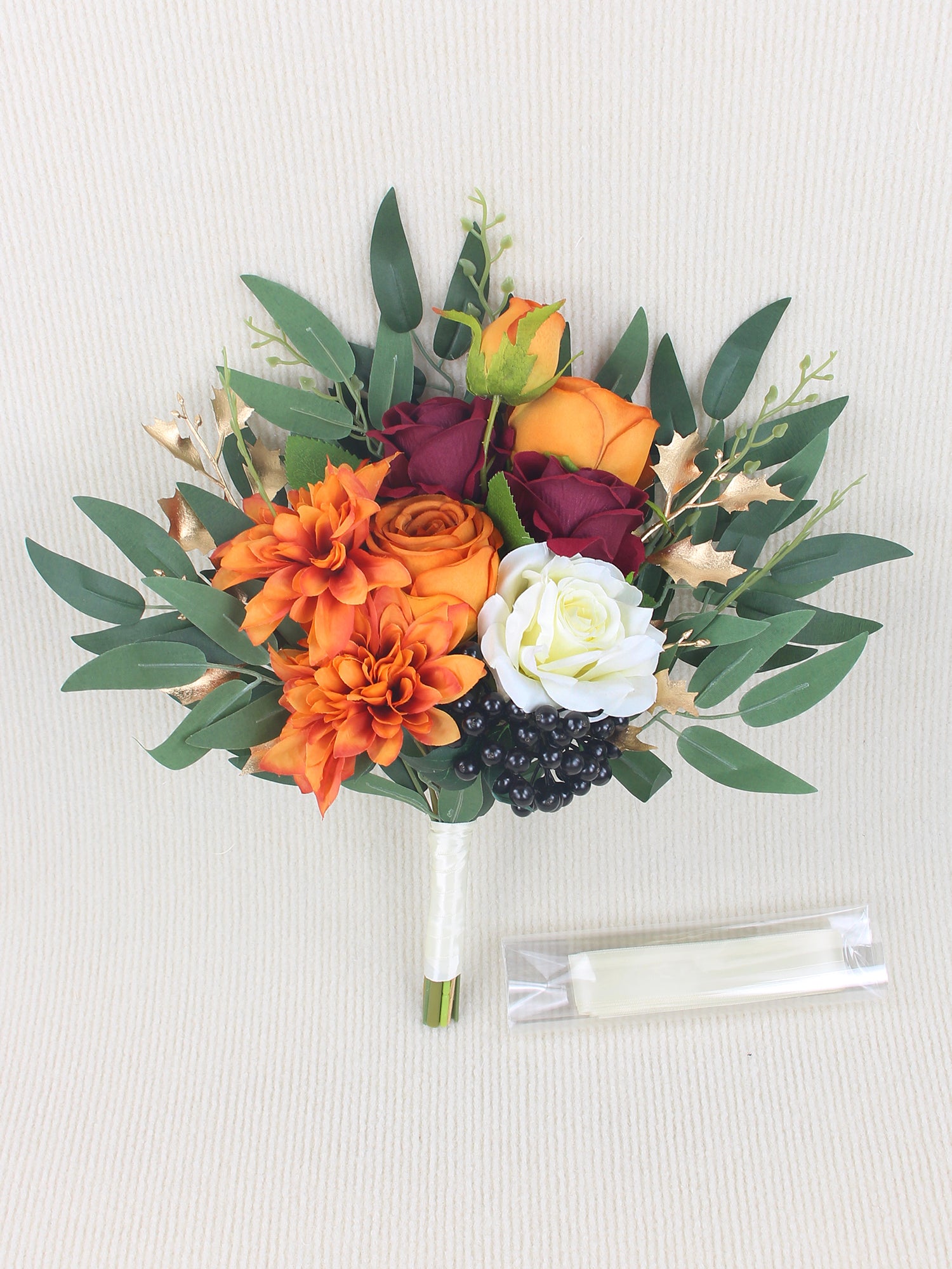 9.3 inch wide Burnt Orange Bridesmaid Bouquet - Rinlong Flower