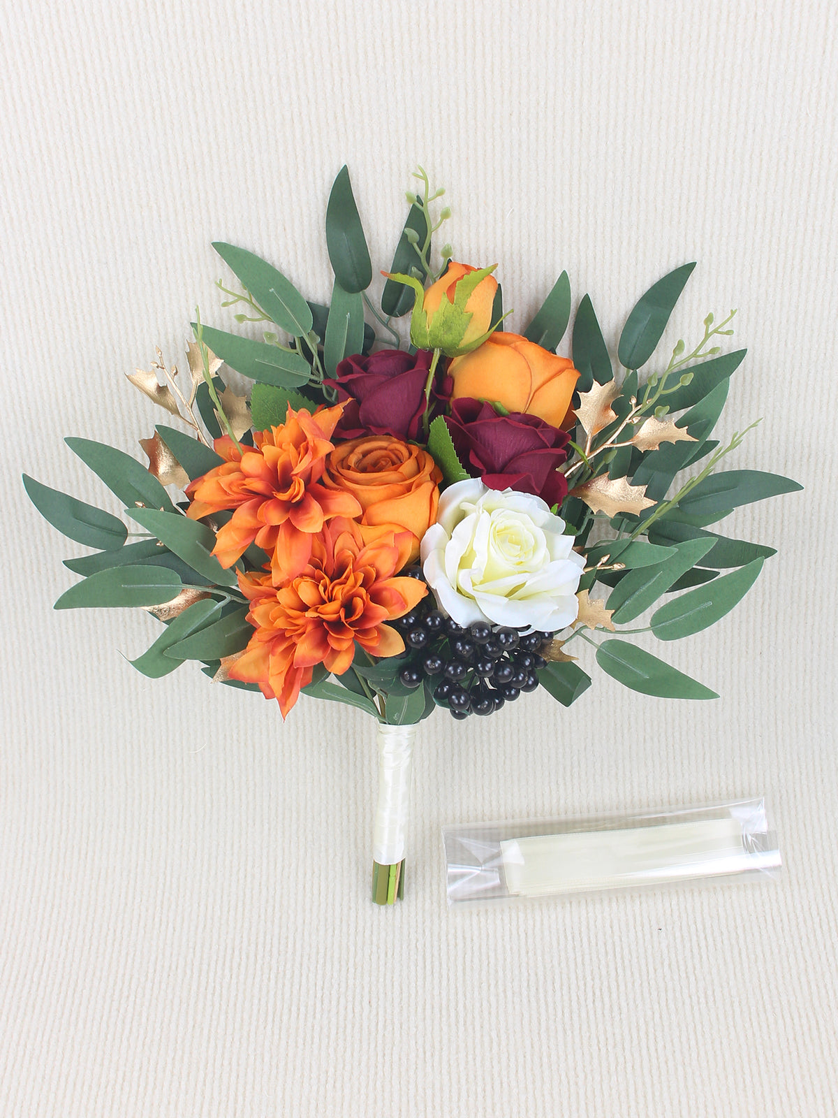 9.3 inch wide Burnt Orange Bridesmaid Bouquet - Rinlong Flower