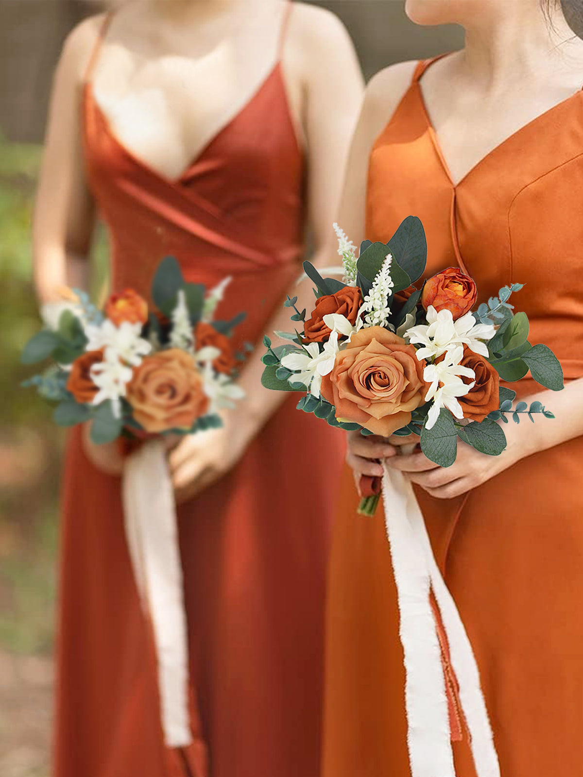 10.2 inch wide Burnt Orange Bridesmaid Bouquet - Rinlong Flower